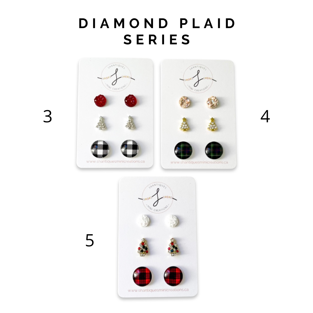 Trio Earrings - Holiday Diamond Plaid