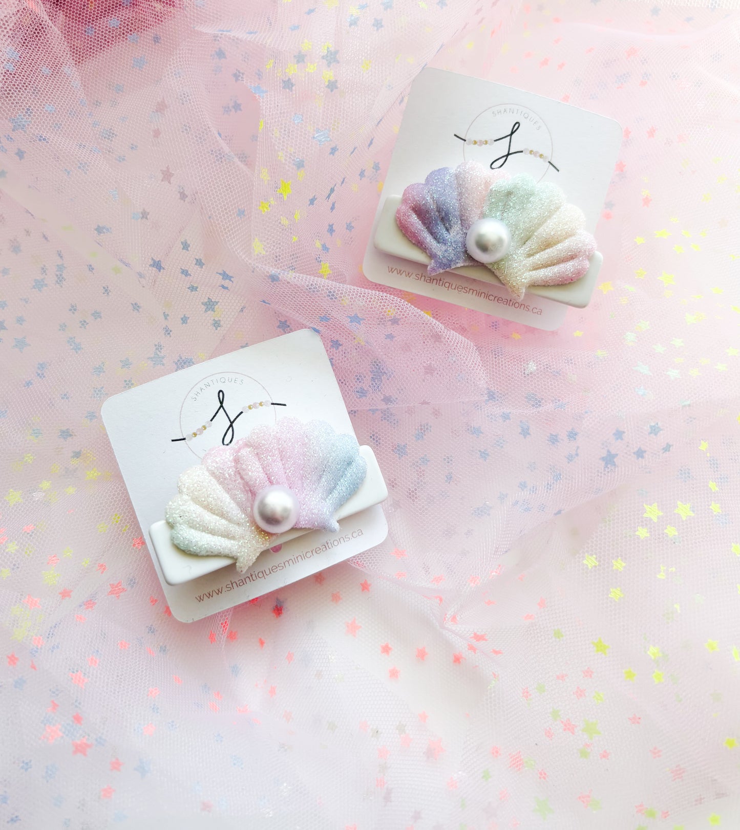 Alligator Bar Clips - Seashells with Pearl