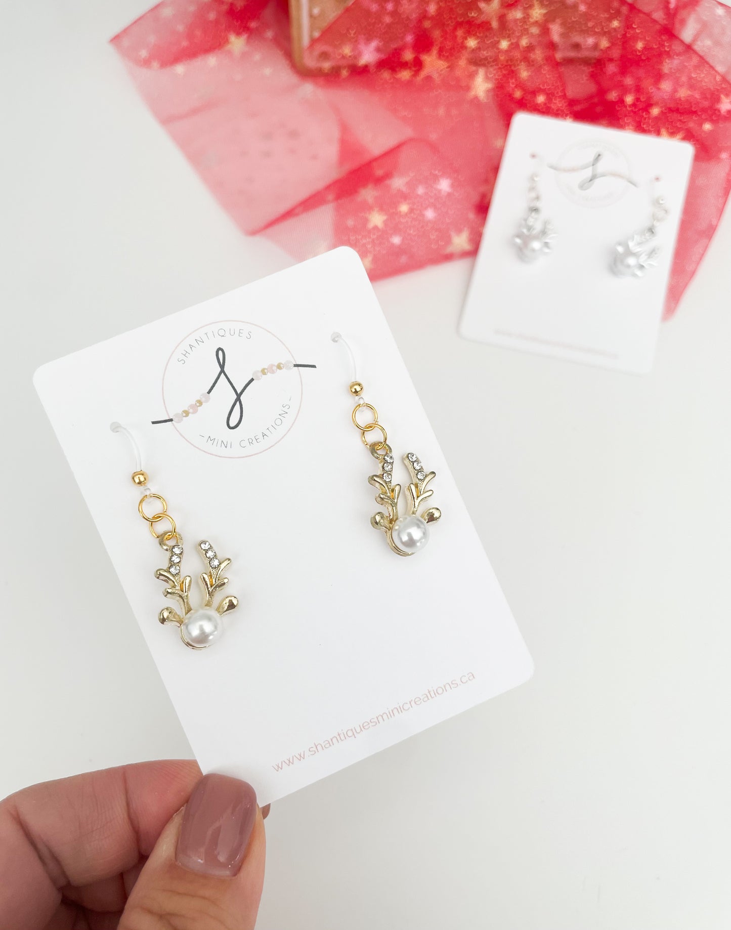 Dangle Earrings - Glitter Reindeer