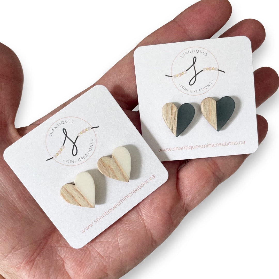 Wood Grain Hearts - Earrings