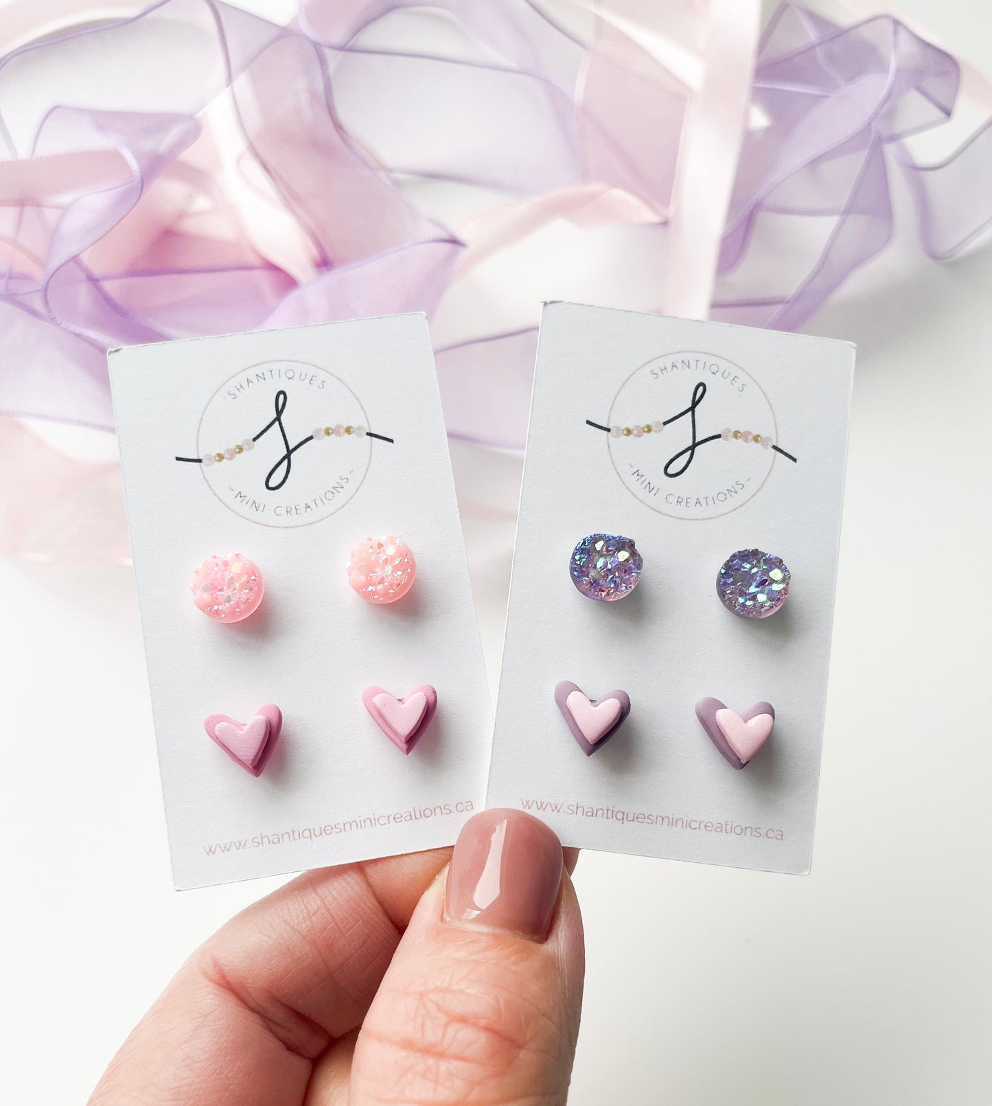 Polymer Clay Hearts - Duo Earrings