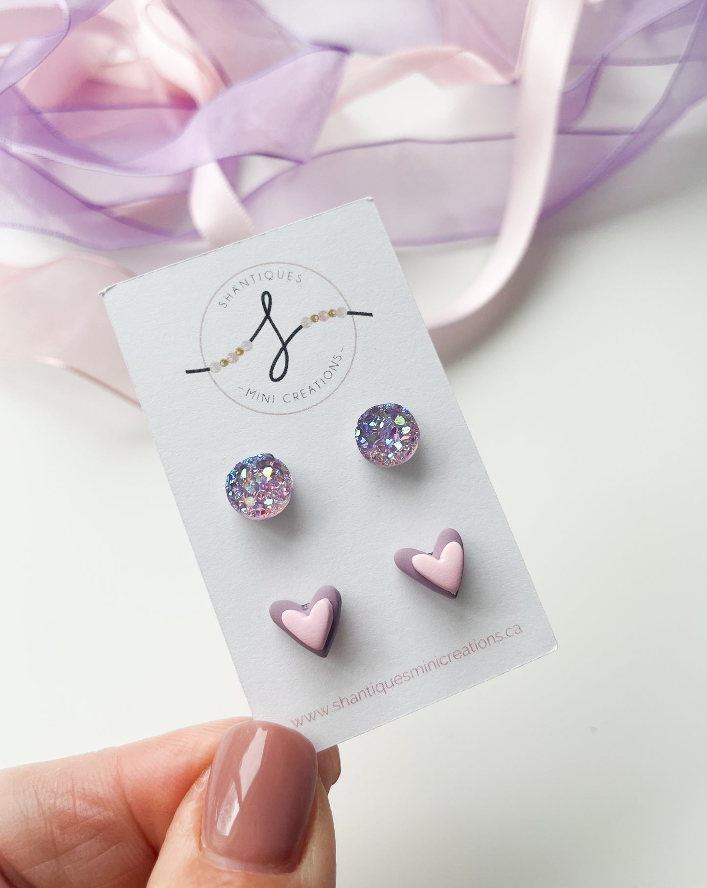 Polymer Clay Hearts - Duo Earrings