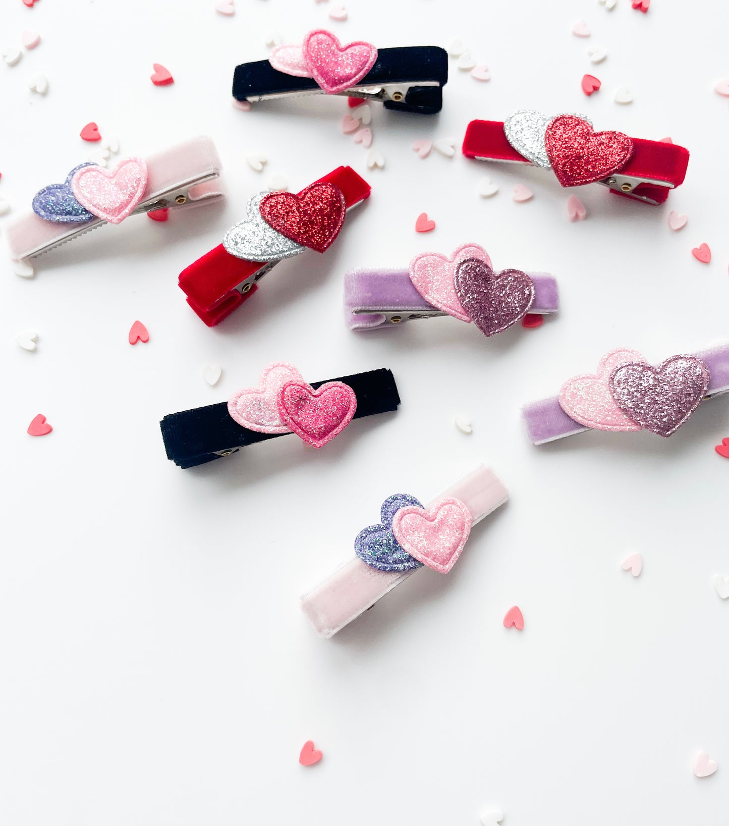 Metallic Hearts - Velvet Alligator Bar Clips