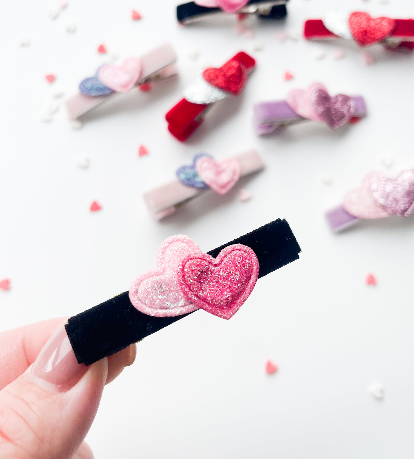 Metallic Hearts - Velvet Alligator Bar Clips