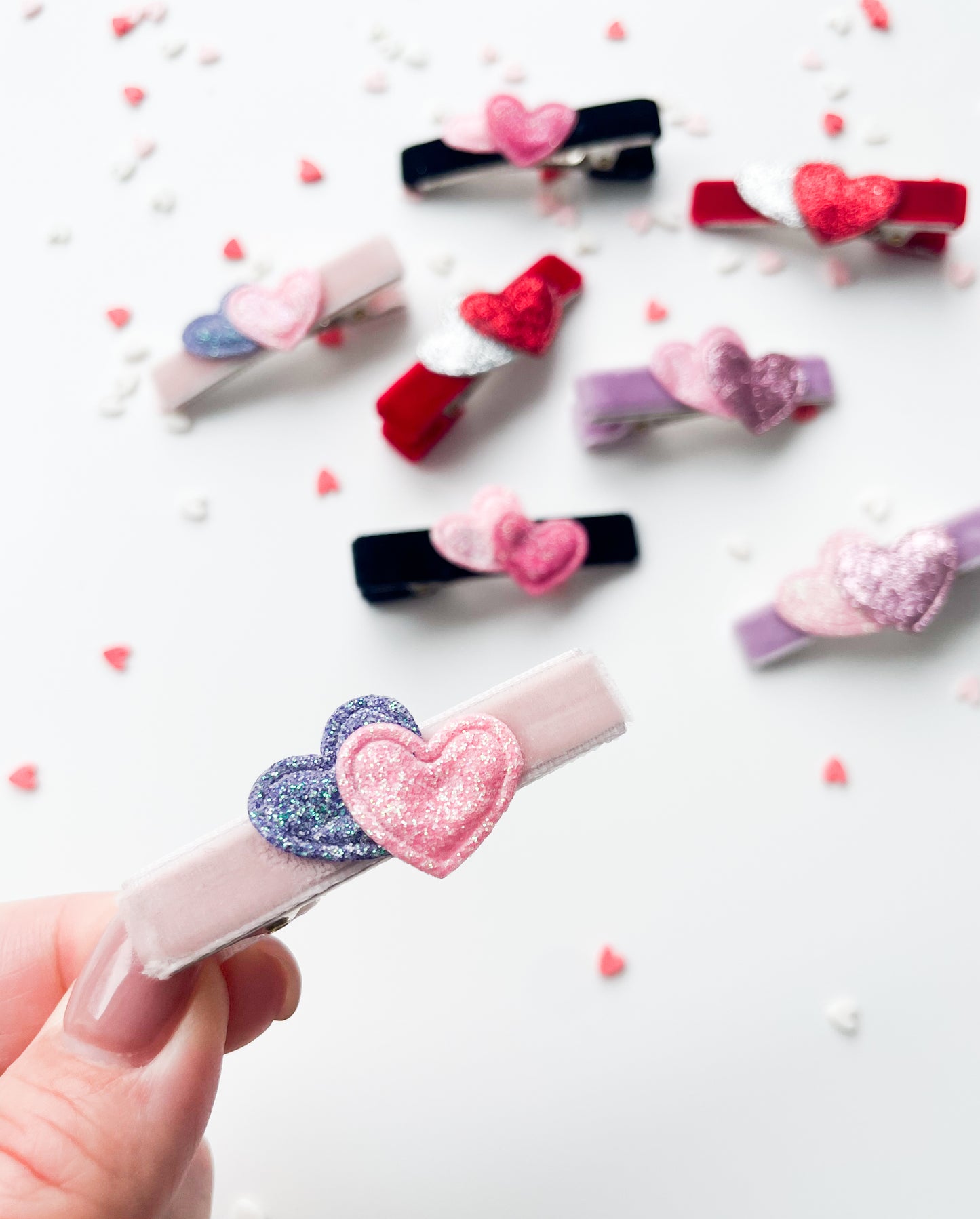 Metallic Hearts - Velvet Alligator Bar Clips