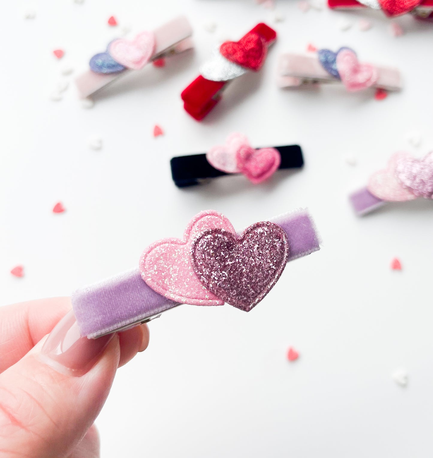 Metallic Hearts - Velvet Alligator Bar Clips