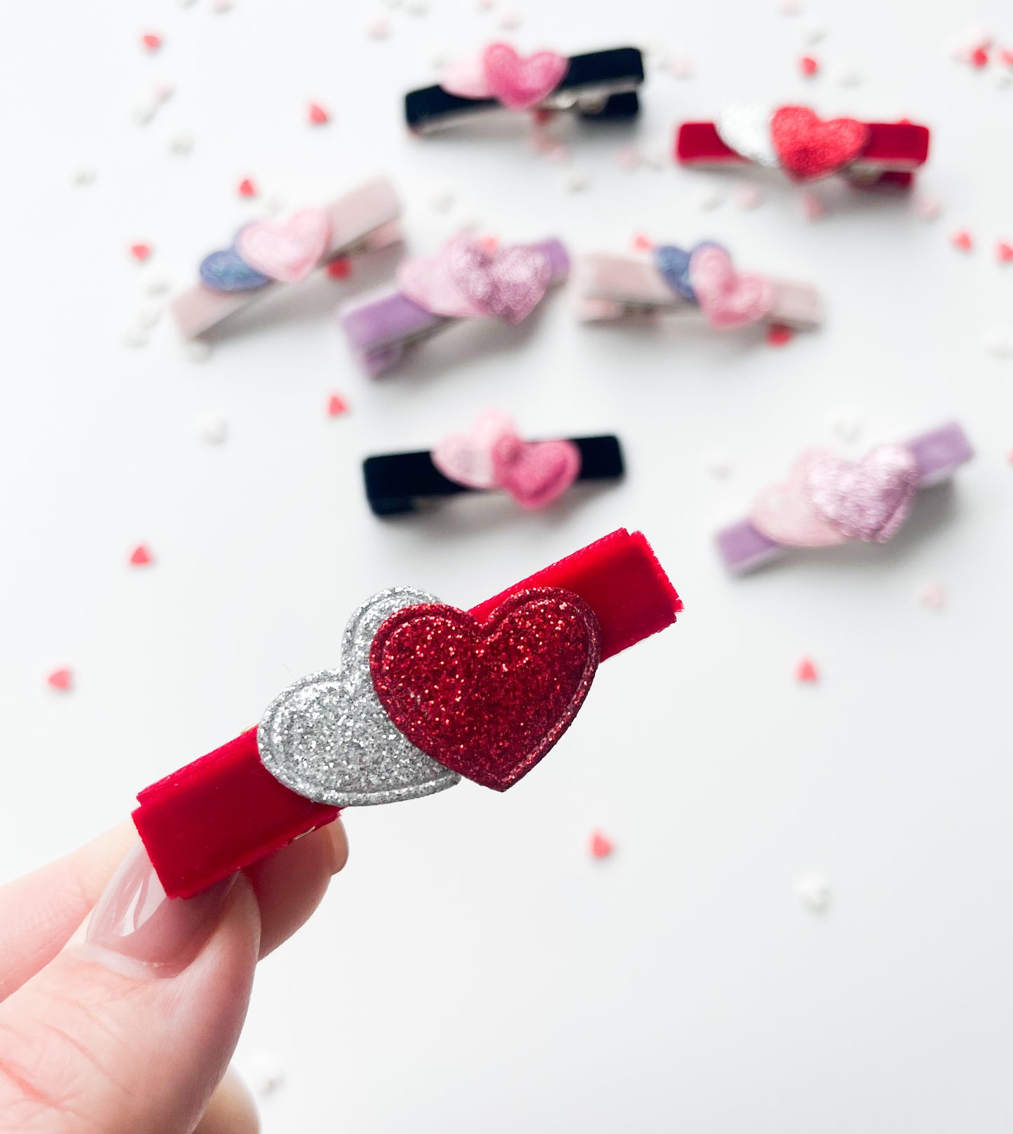 Metallic Hearts - Velvet Alligator Bar Clips