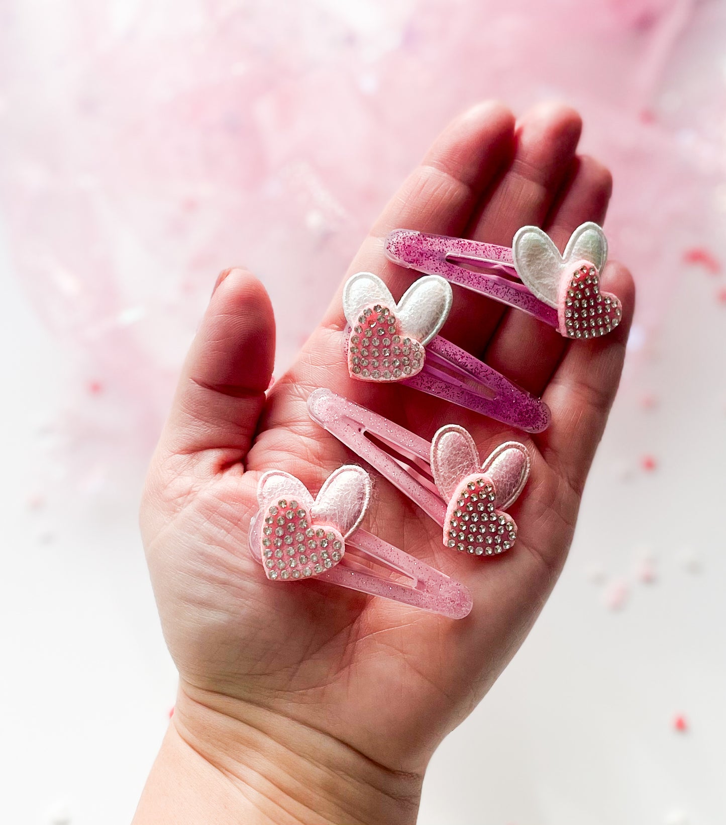 Rhinestone Glitter Hearts - Snap Clip