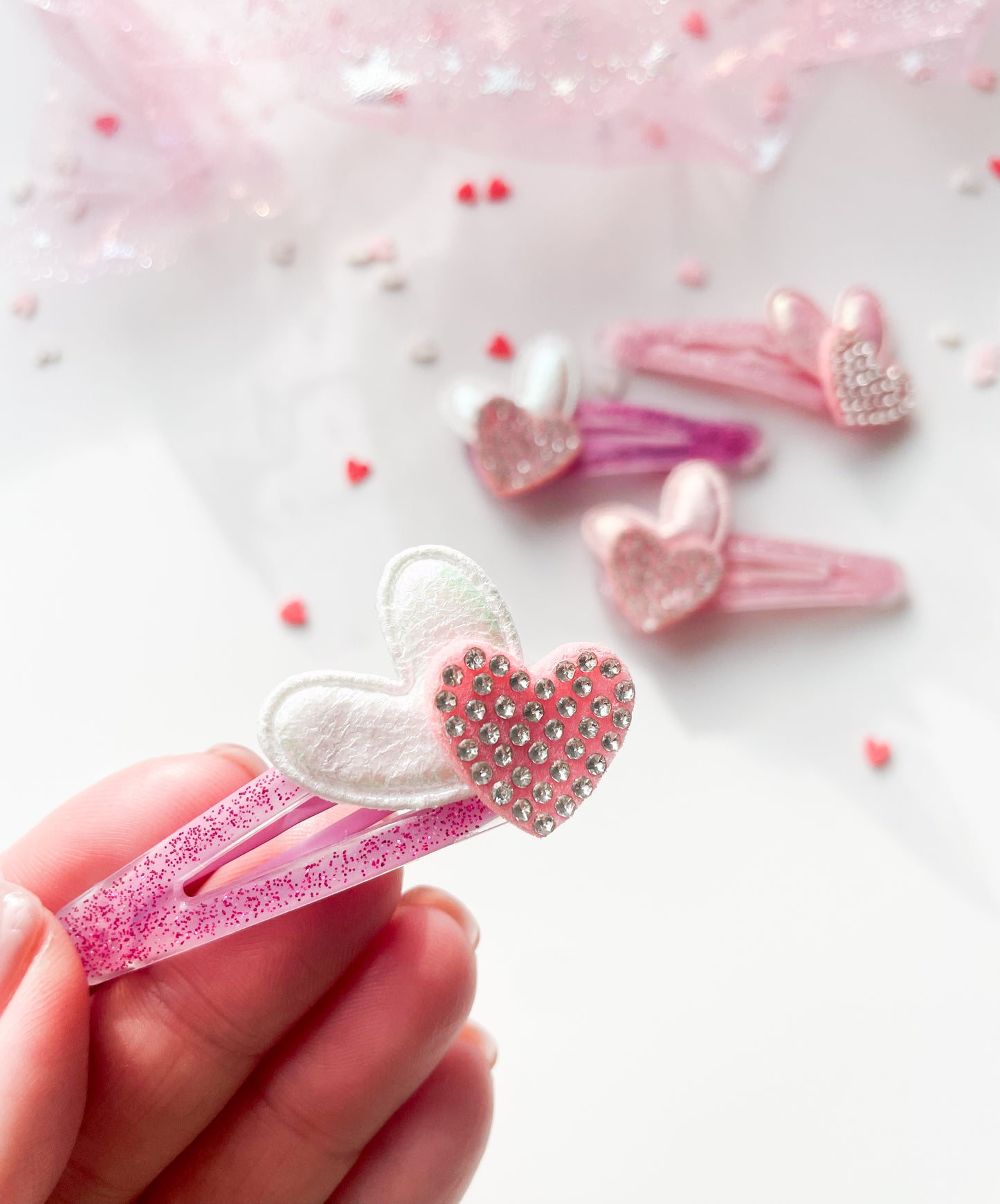 Rhinestone Glitter Hearts - Snap Clip