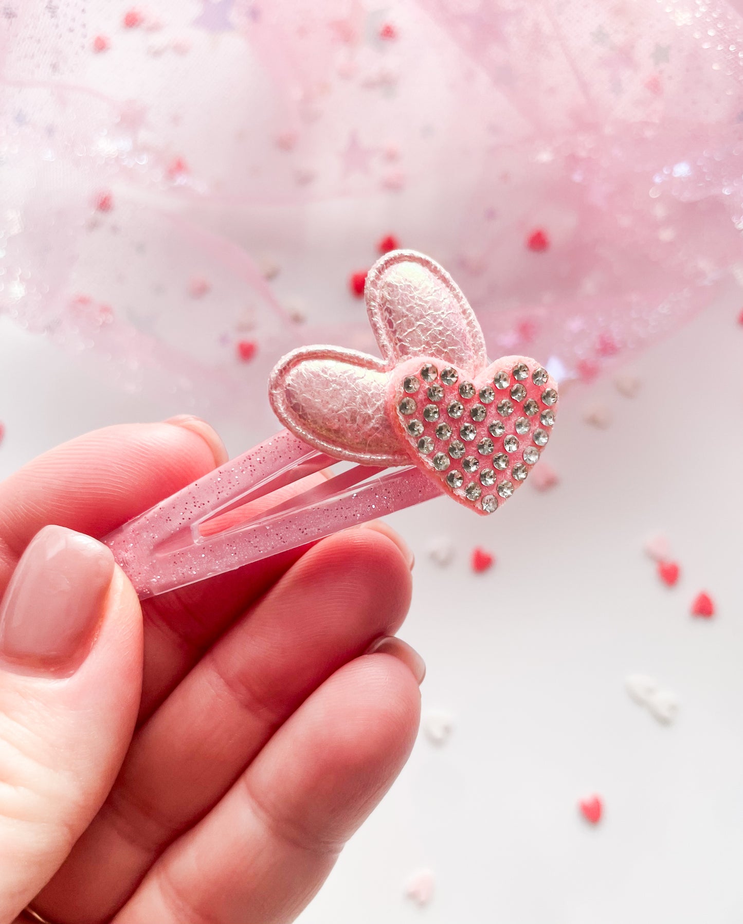 Rhinestone Glitter Hearts - Snap Clip