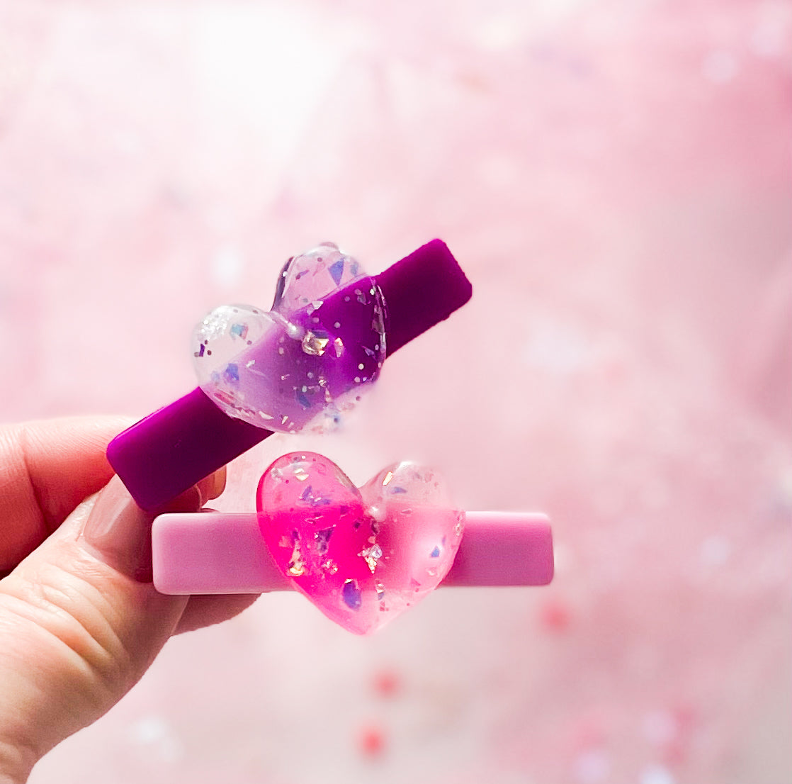 Sparkle Hearts - Alligator Bar Clips