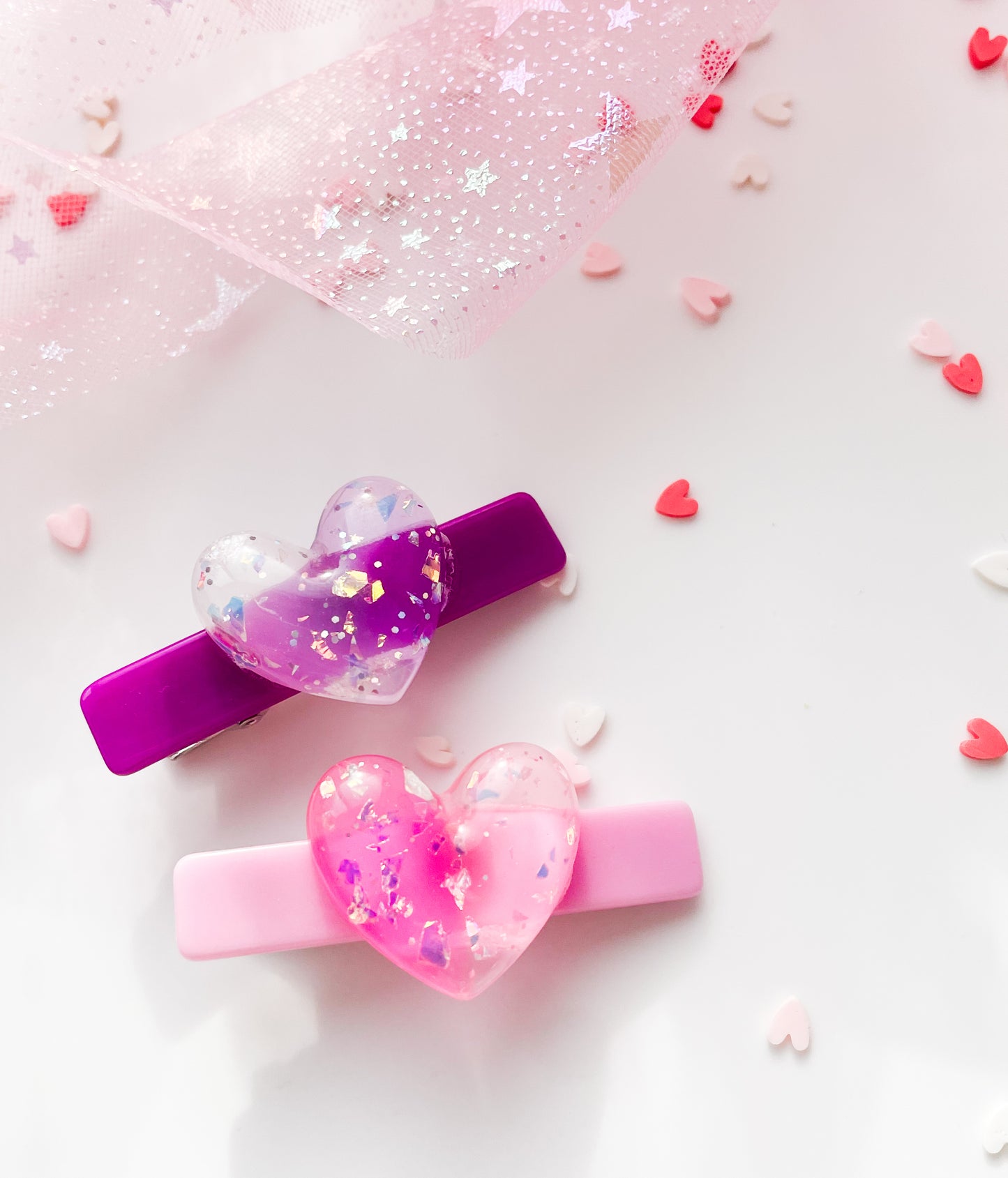 Sparkle Hearts - Alligator Bar Clips