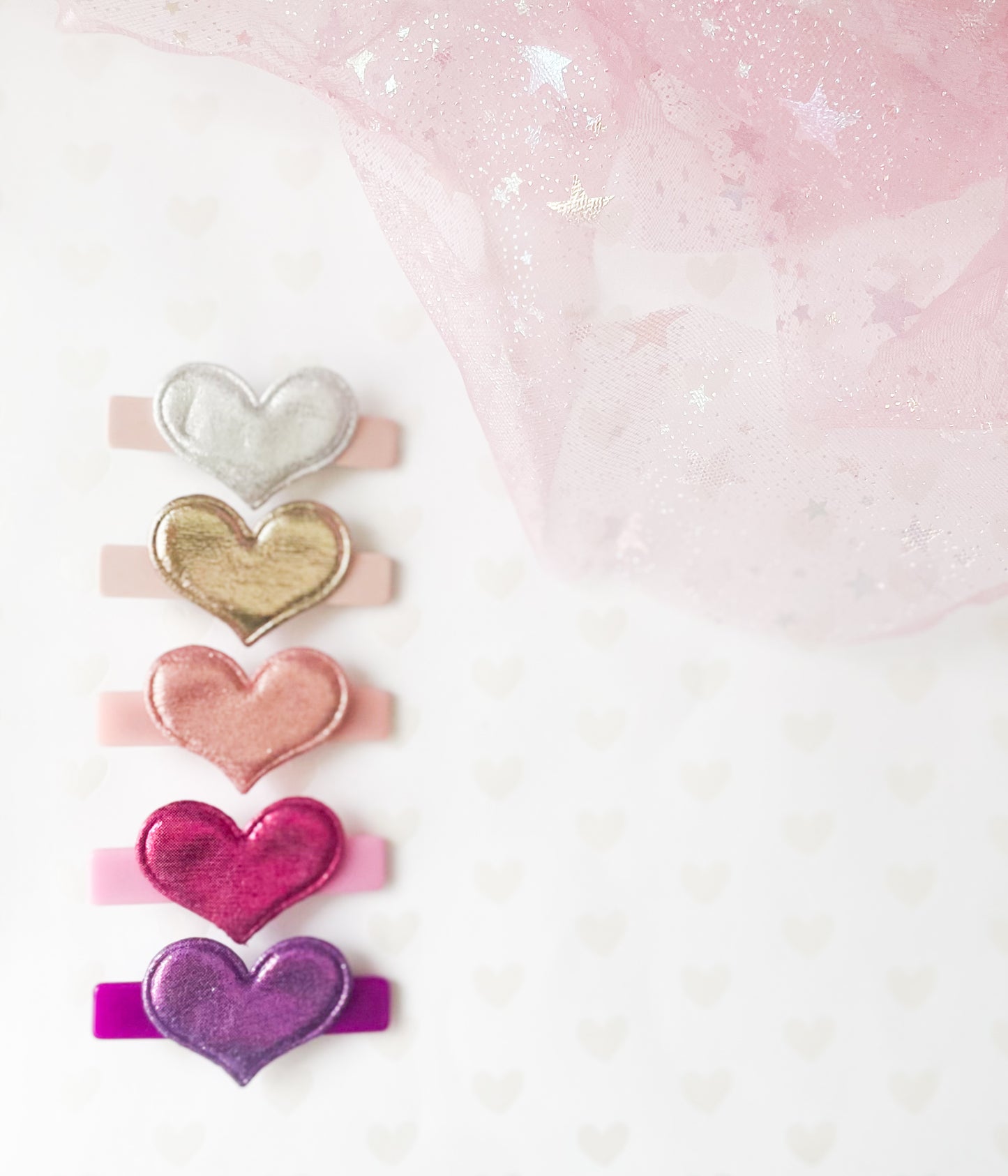 Metallic Hearts - Alligator Bar Clips