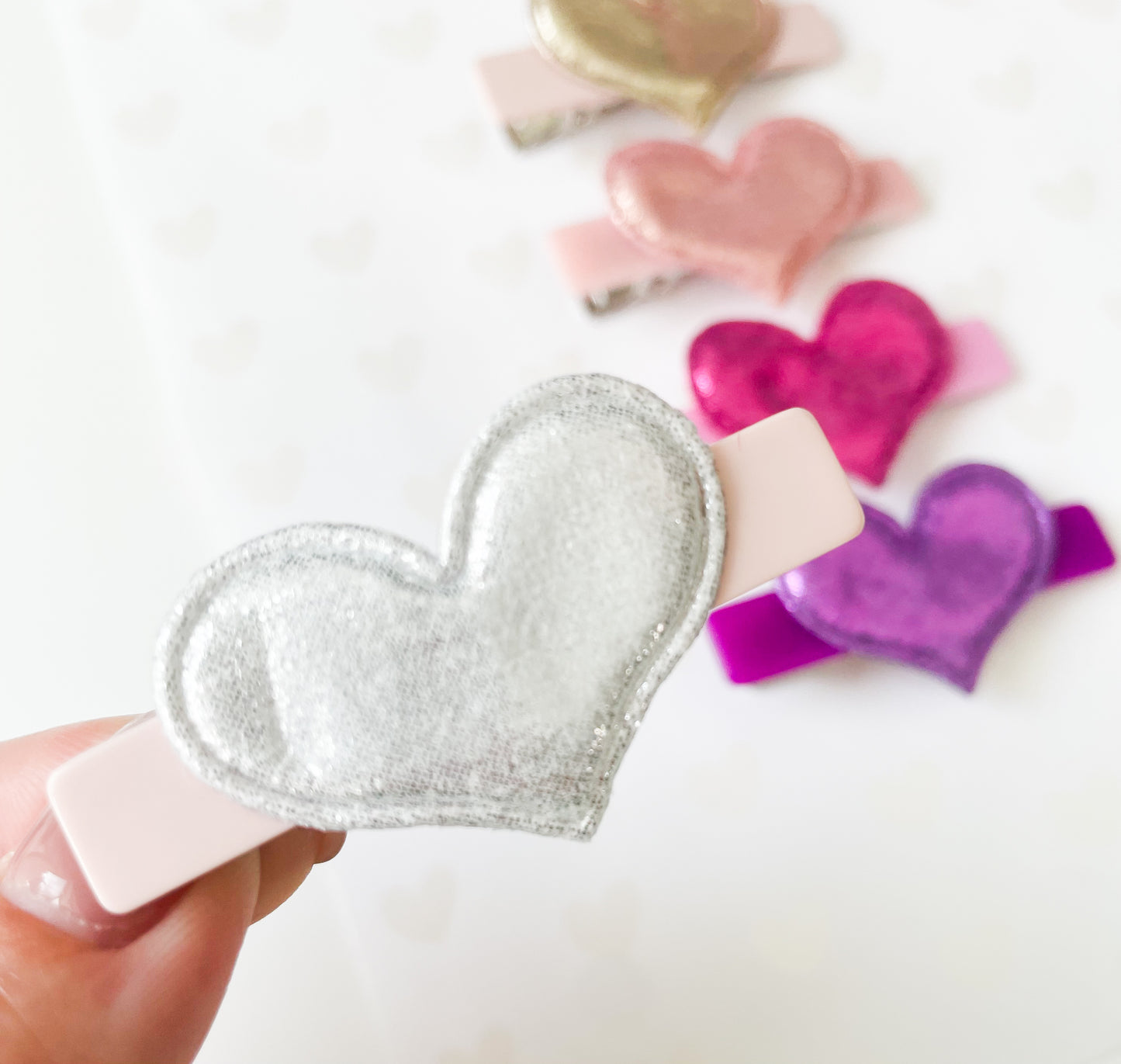 Metallic Hearts - Alligator Bar Clips