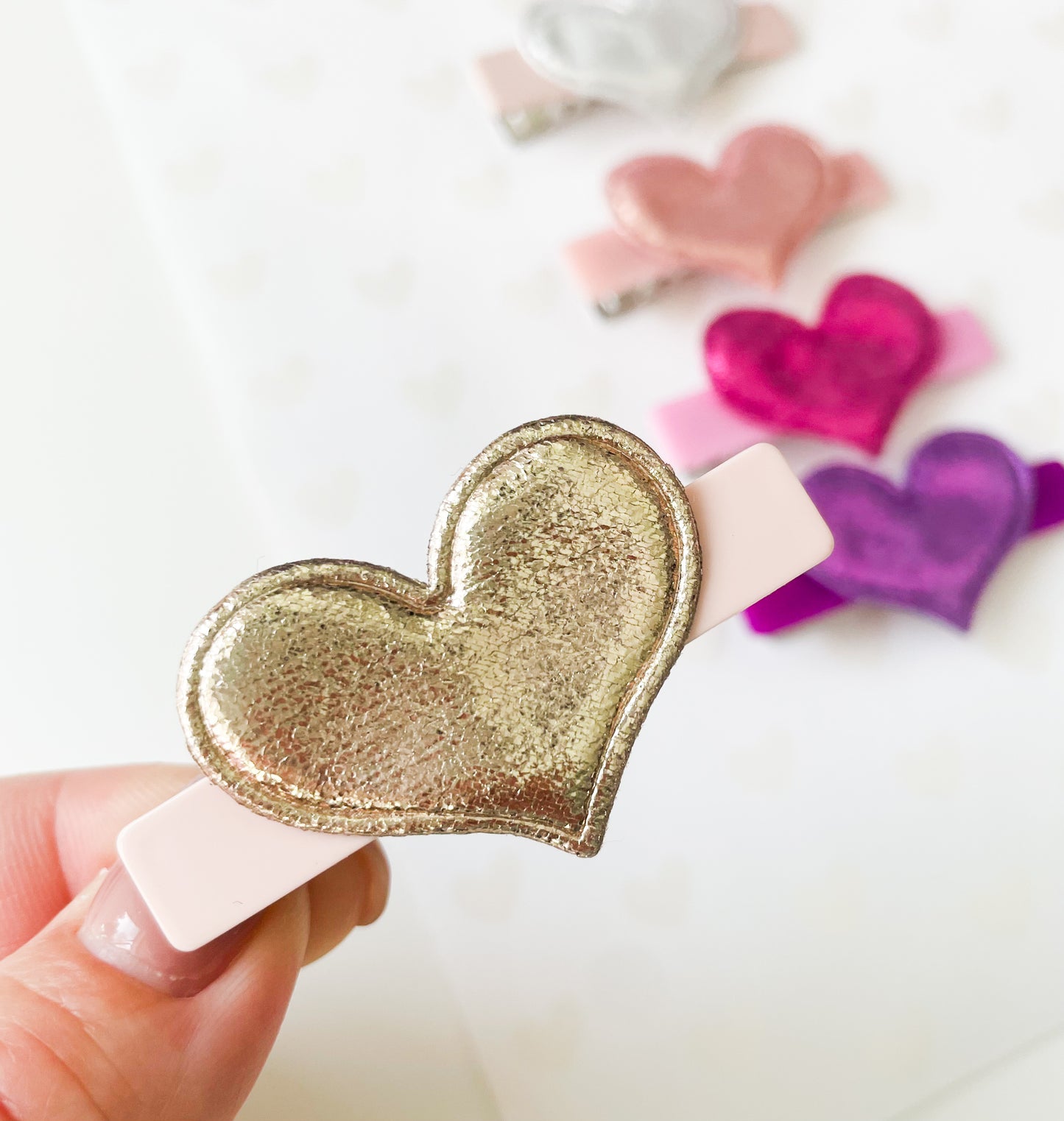 Metallic Hearts - Alligator Bar Clips