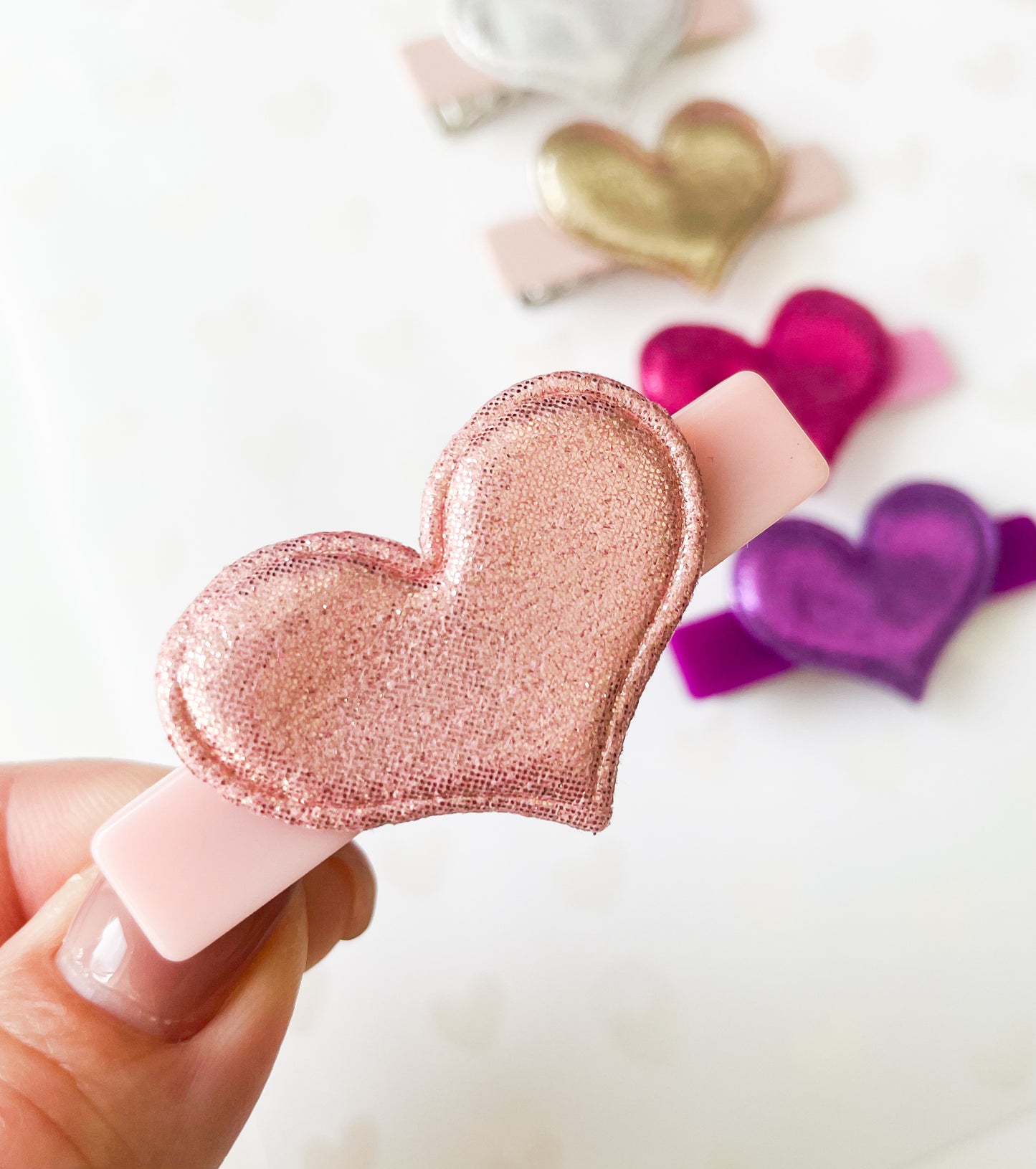 Metallic Hearts - Alligator Bar Clips