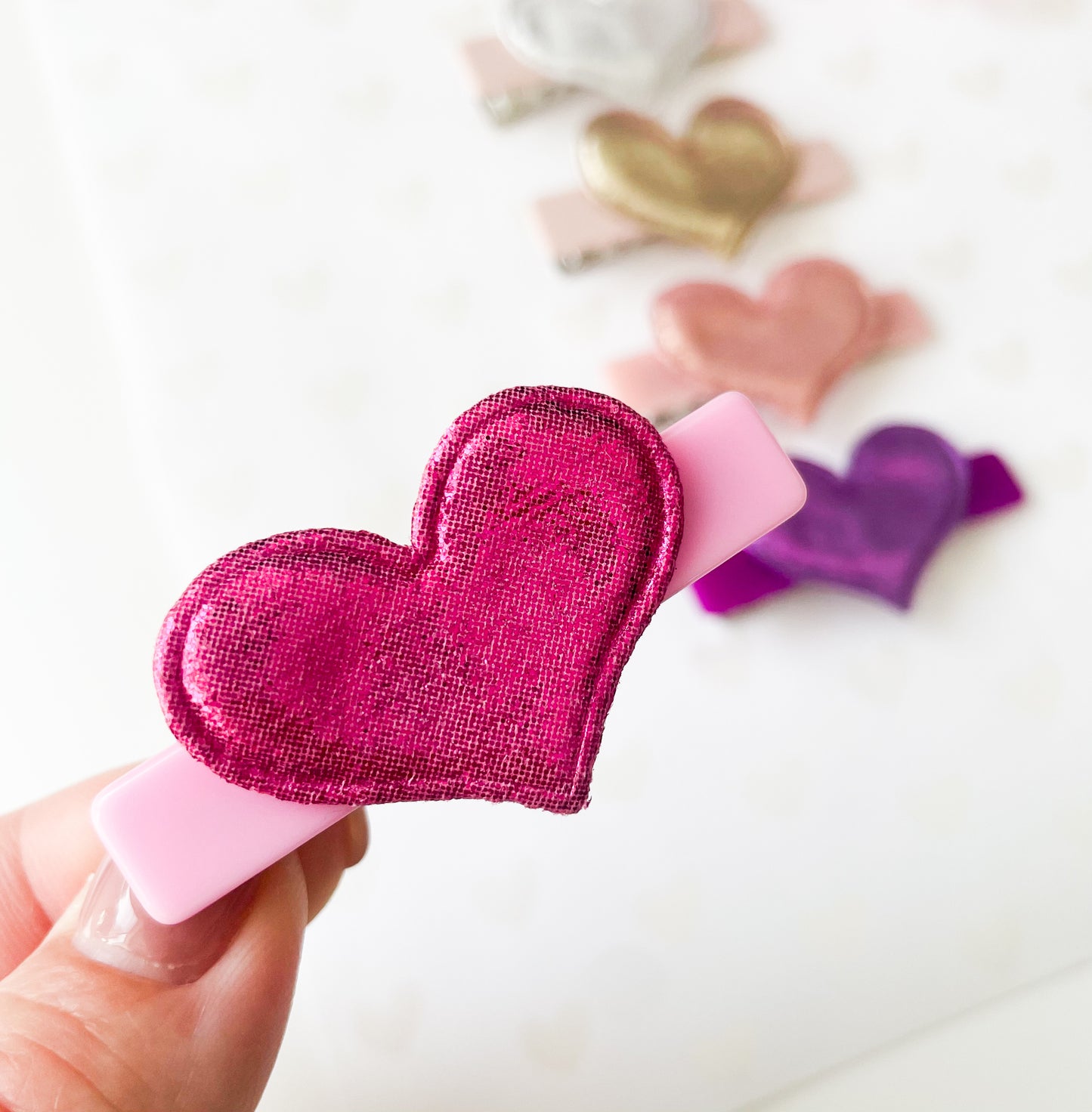 Metallic Hearts - Alligator Bar Clips
