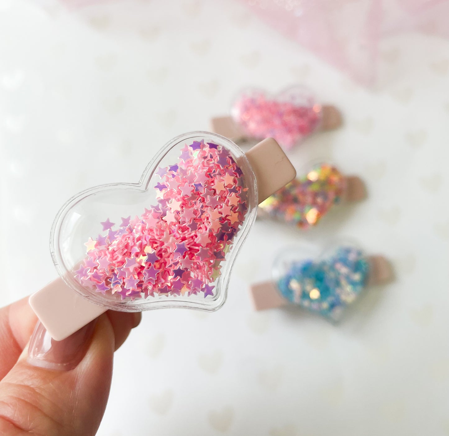 Shaker Hearts - Alligator Bar Clips
