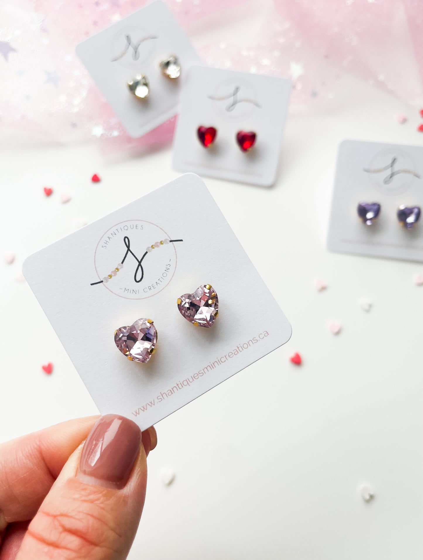 Earrings - Rhinestone Hearts