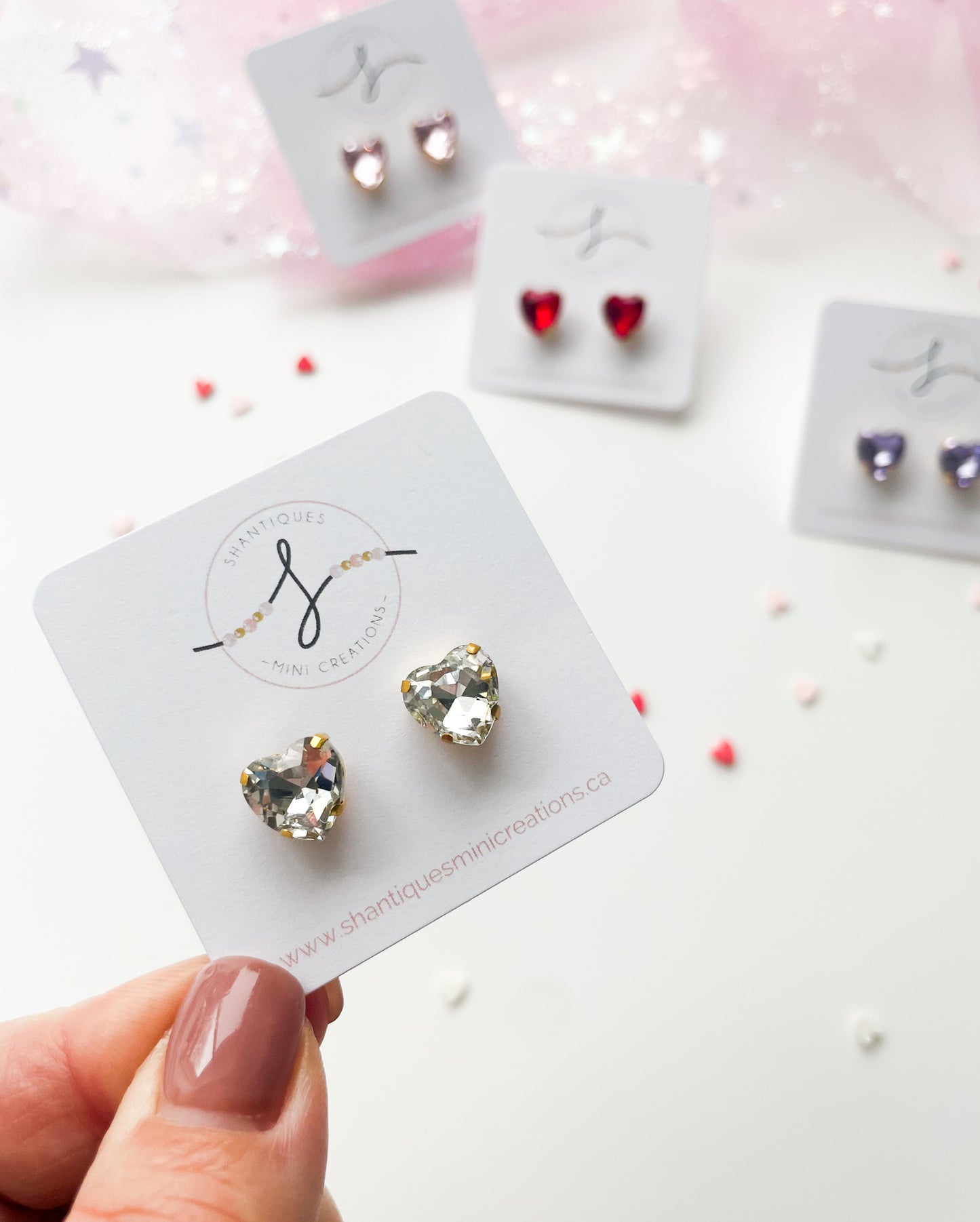 Earrings - Rhinestone Hearts