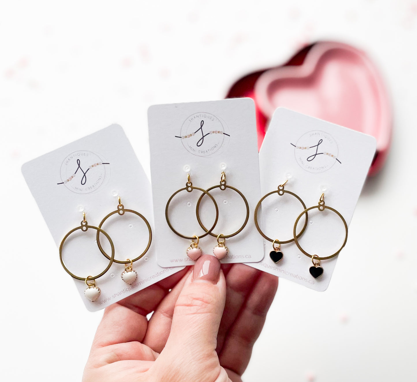 Brass Circles with hearts - Dangle Earrings