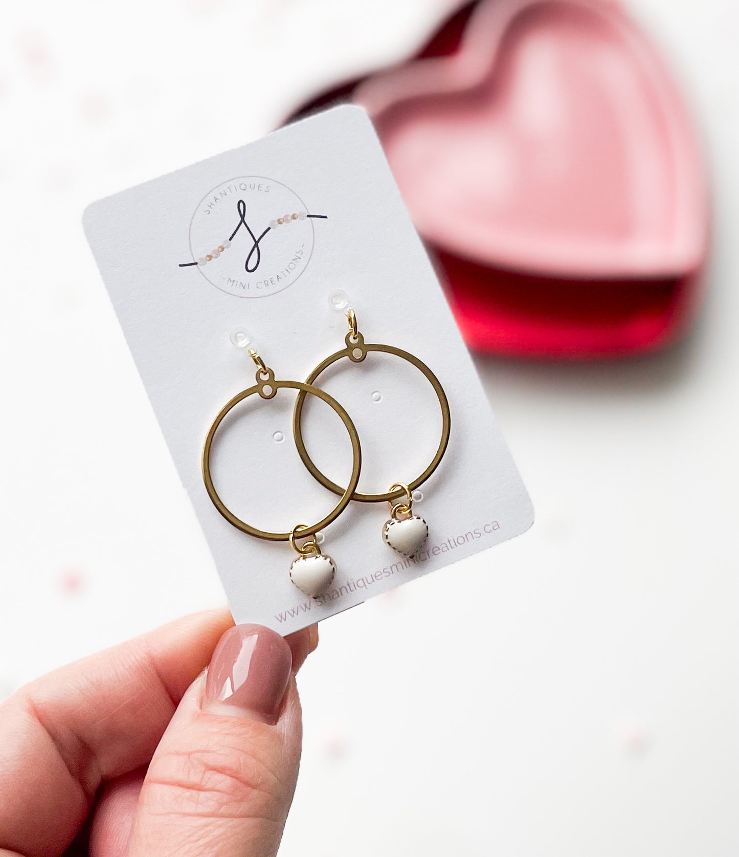 Brass Circles with hearts - Dangle Earrings