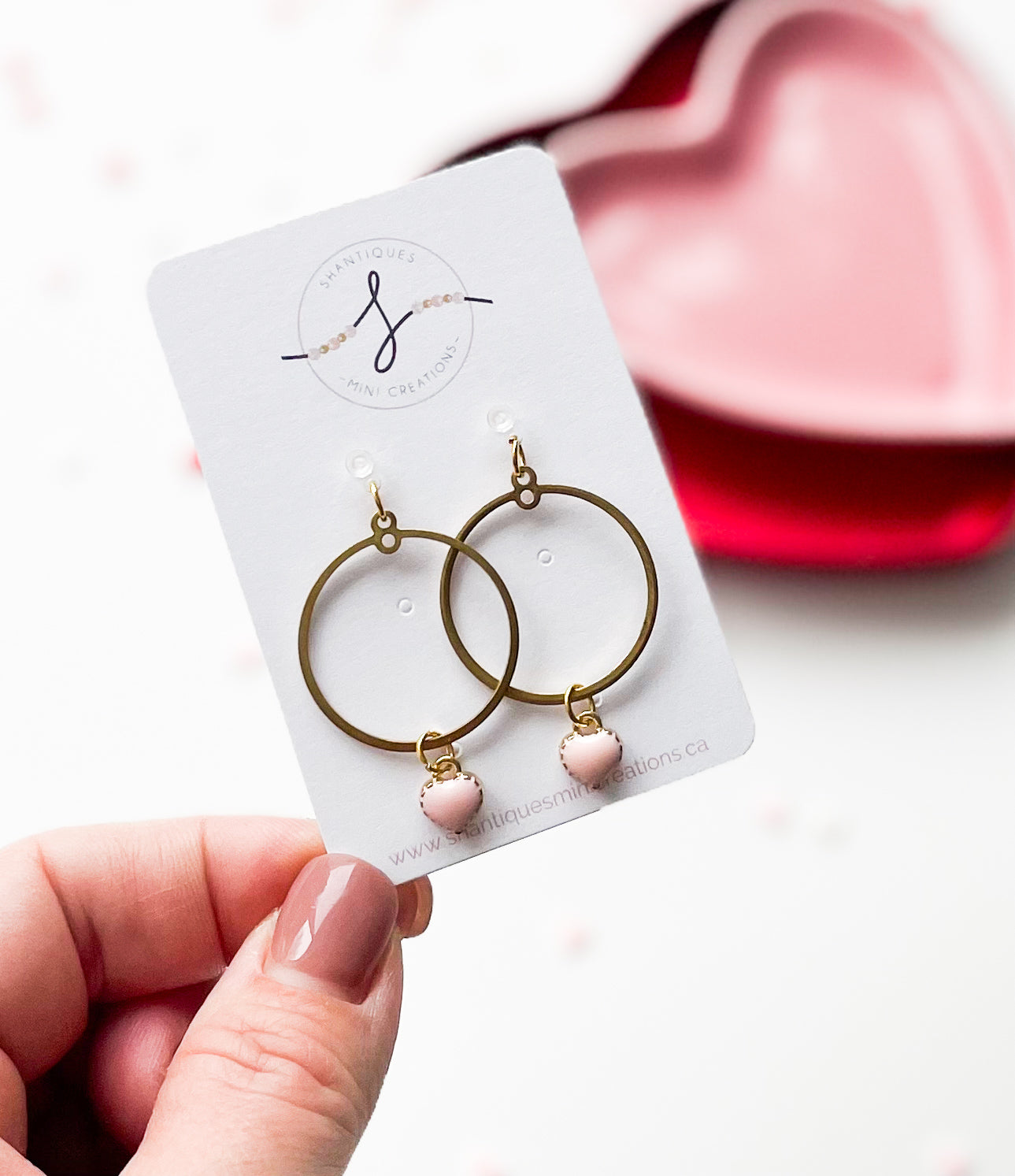 Brass Circles with hearts - Dangle Earrings