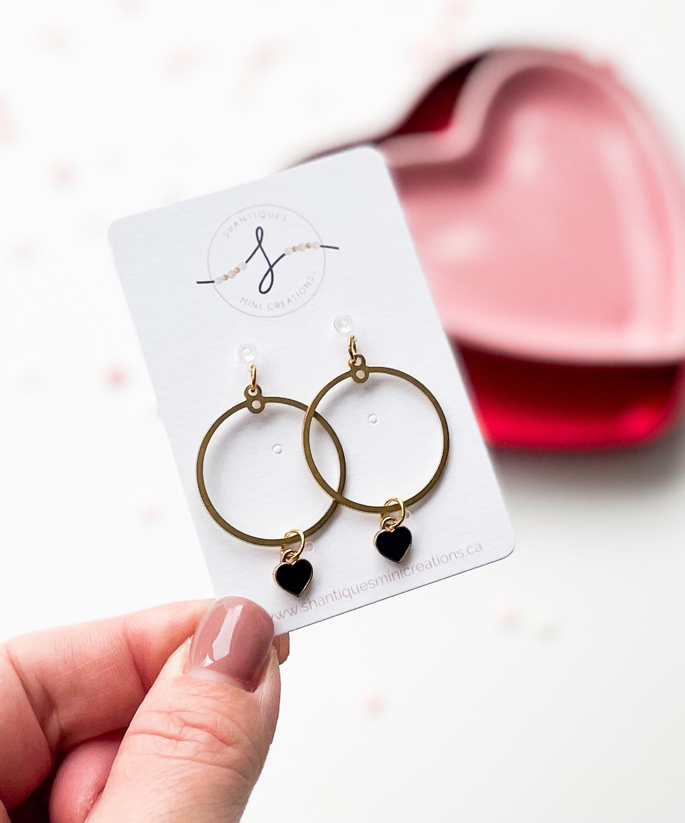 Brass Circles with hearts - Dangle Earrings