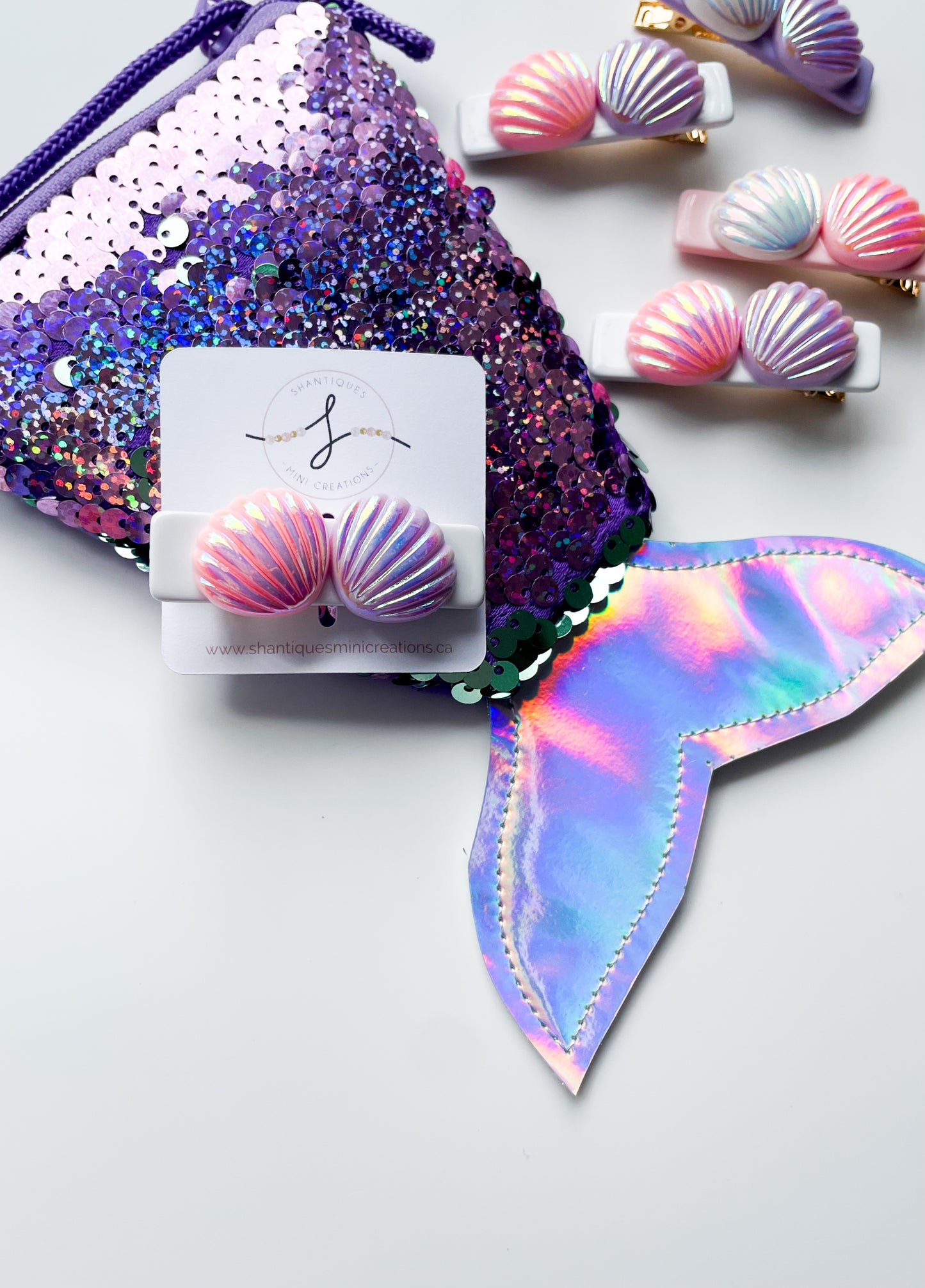 Alligator Bar Clips - Pearl Seashells
