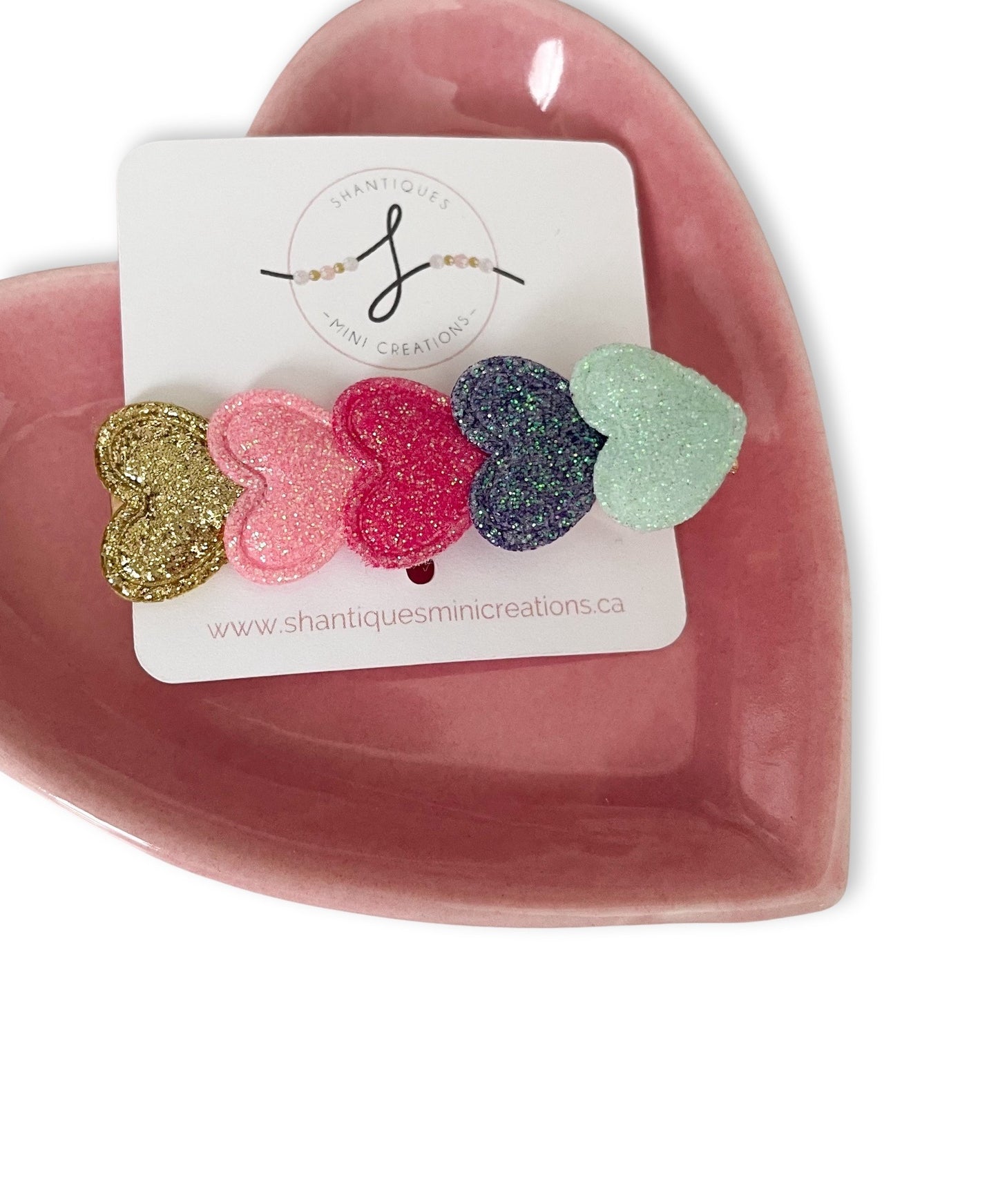 Rainbow Glitter Hearts - Alligator Bar Clips