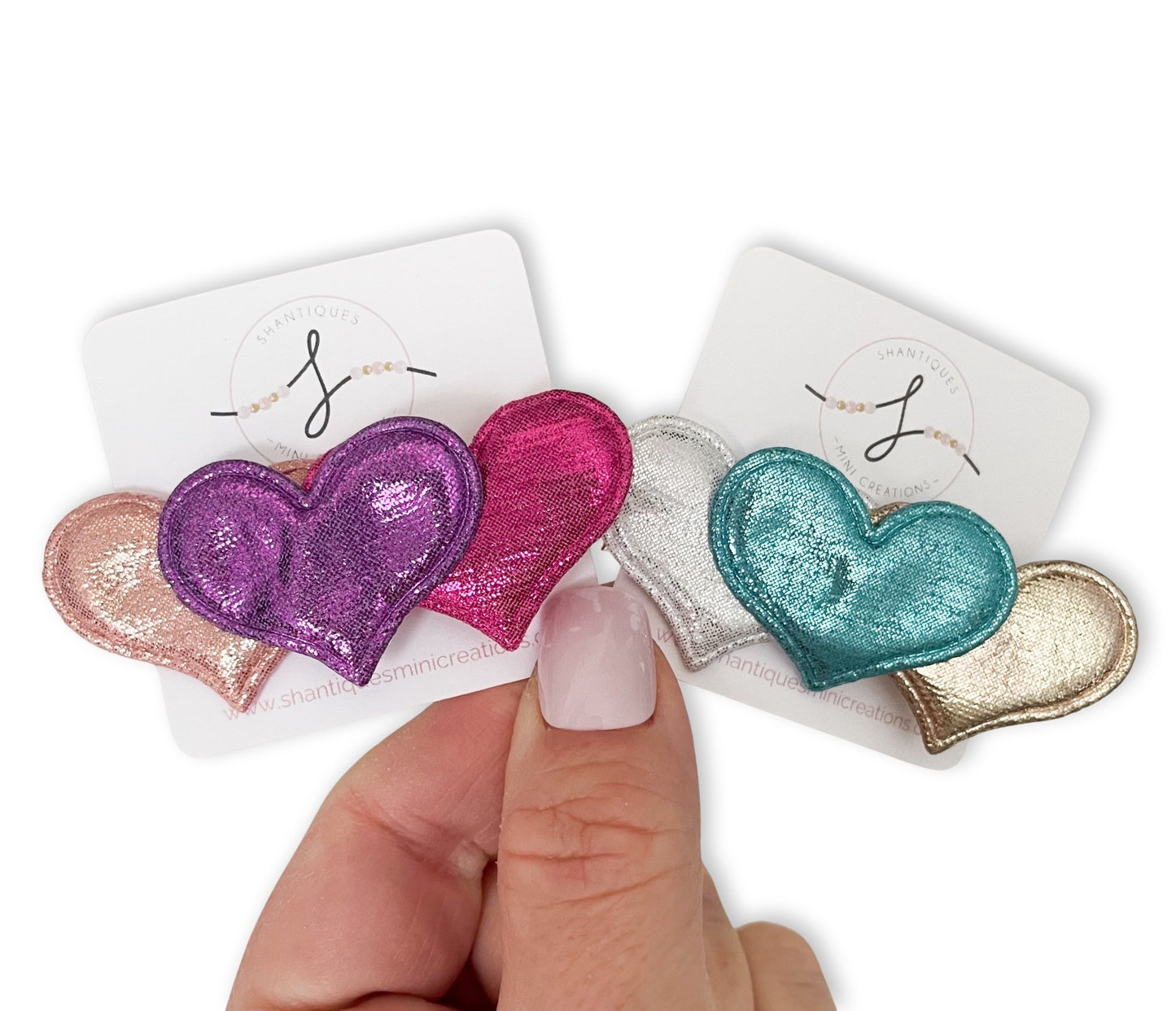 Triple Metallic Hearts - Alligator Bar Clips