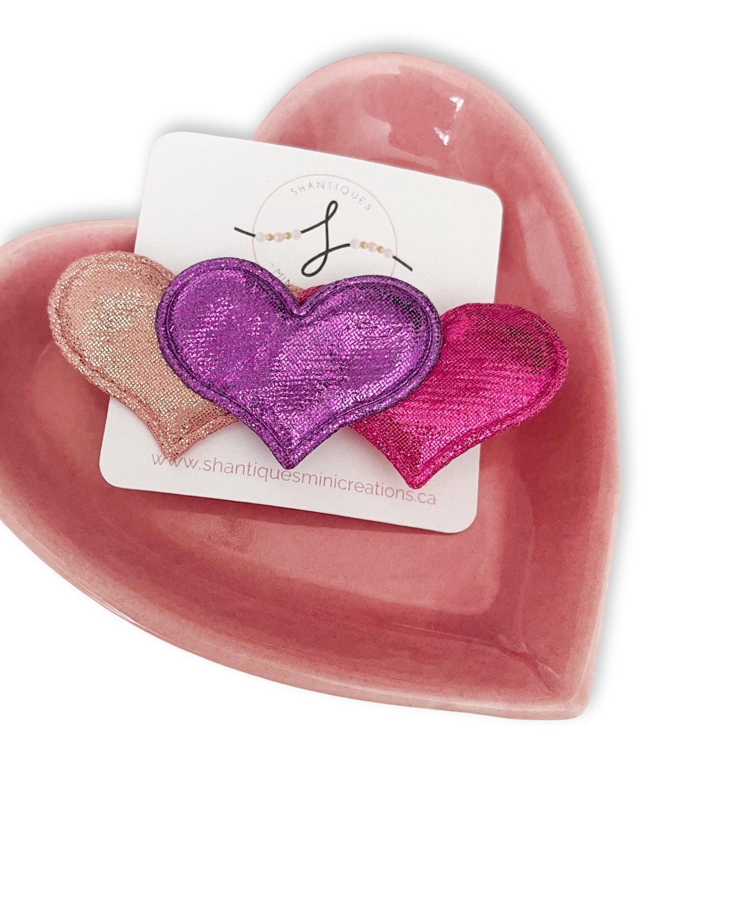 Triple Metallic Hearts - Alligator Bar Clips
