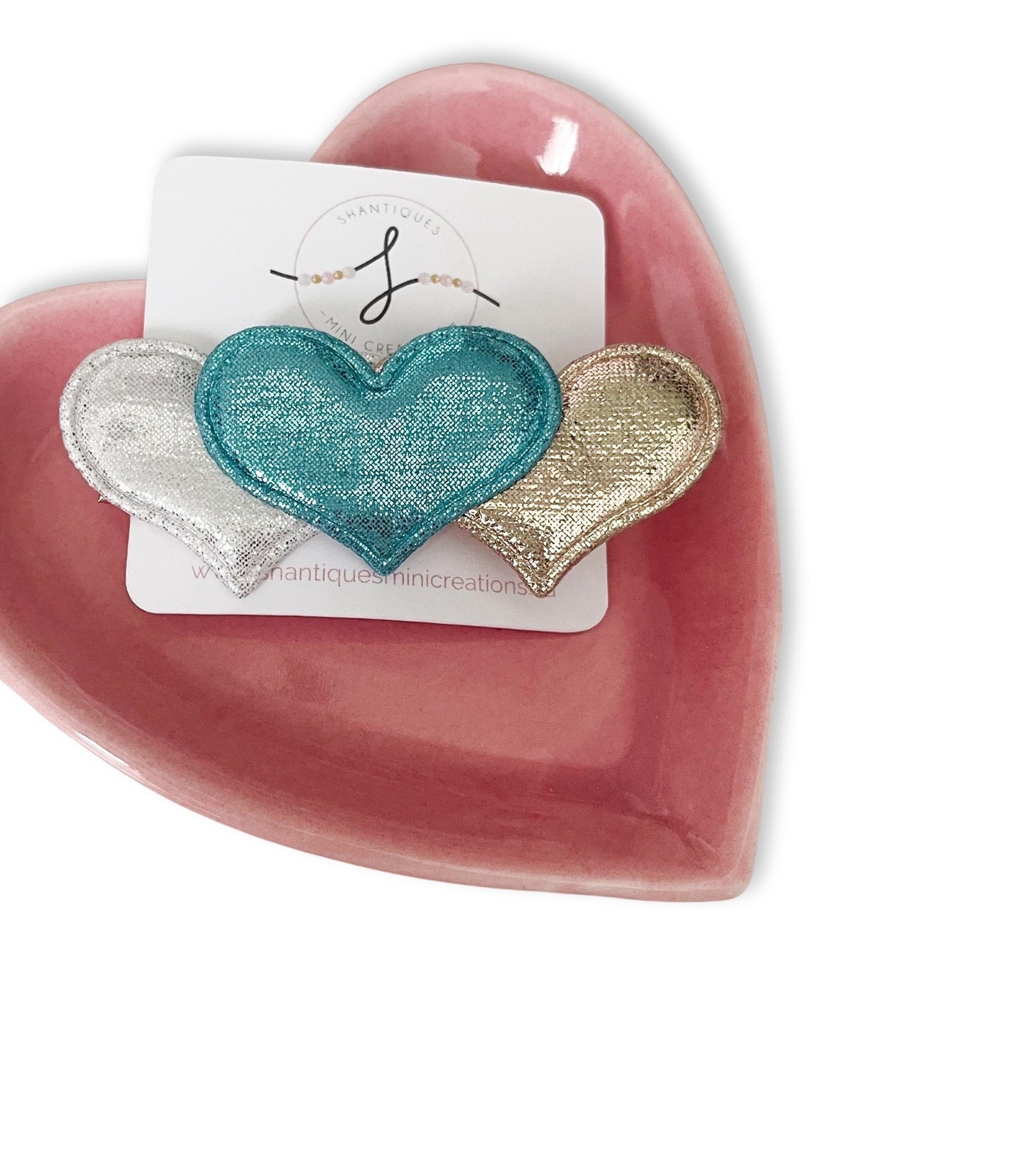 Triple Metallic Hearts - Alligator Bar Clips