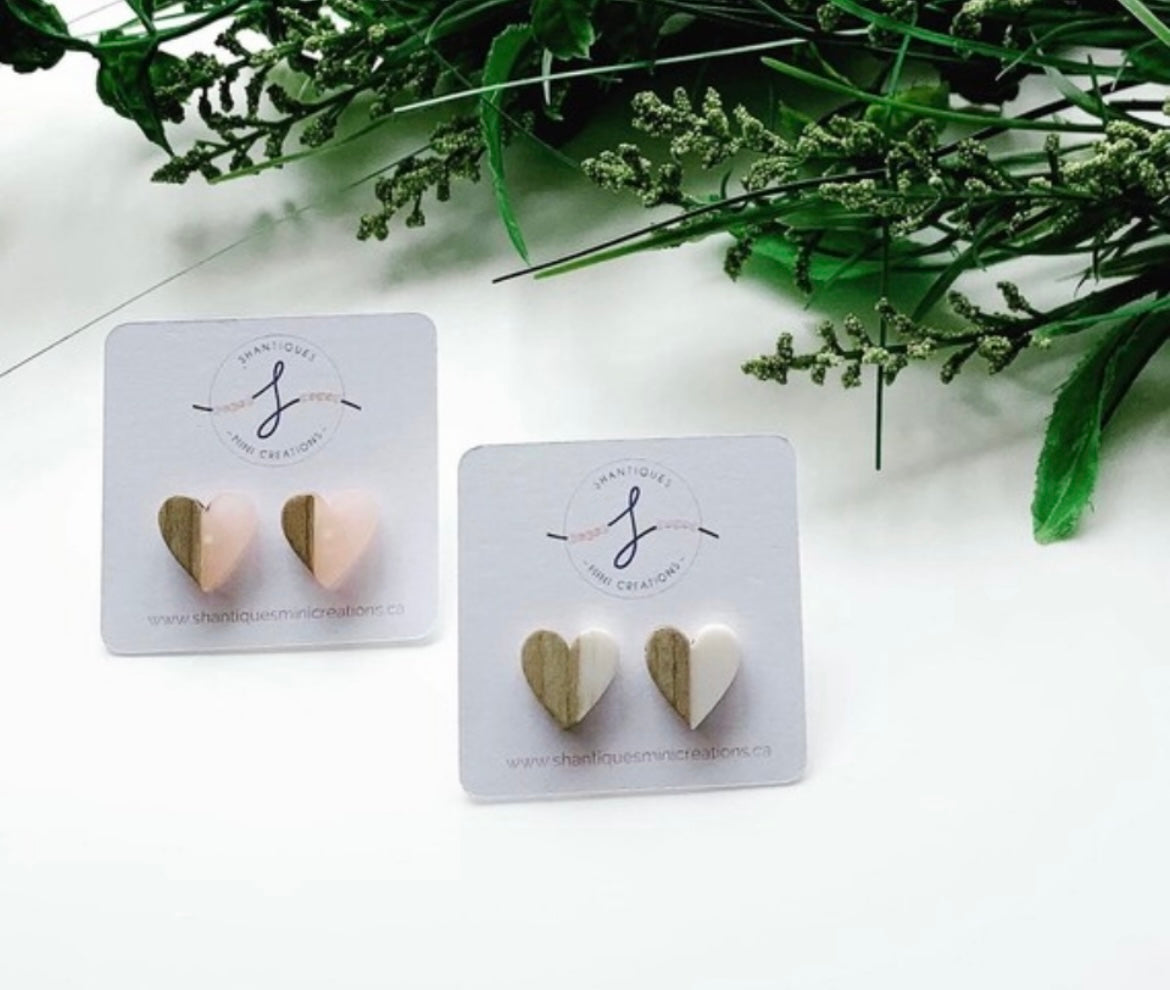 Wood Grain Hearts - Earrings