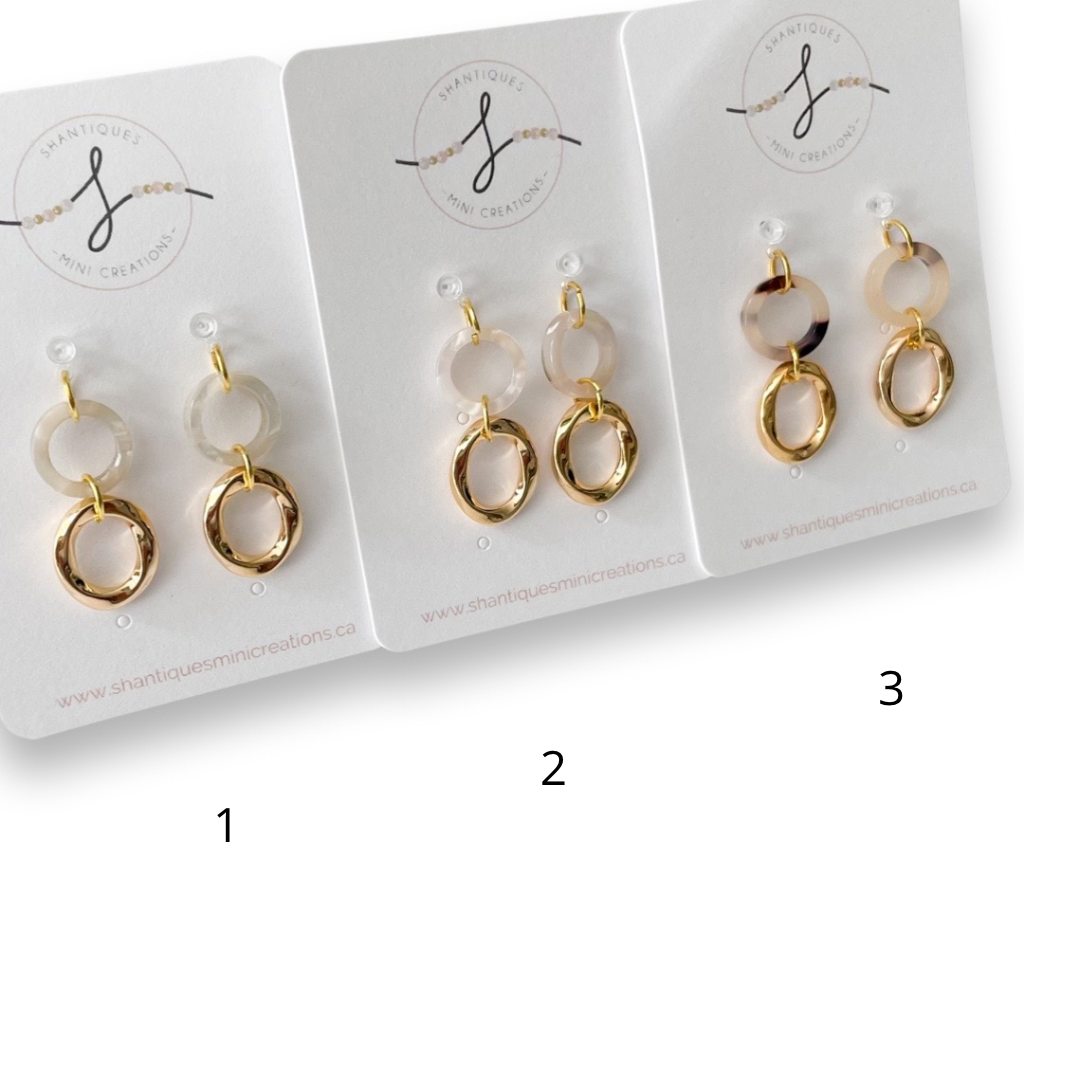 Resin Circles with 14K Gold Circles - Dangle Earrings