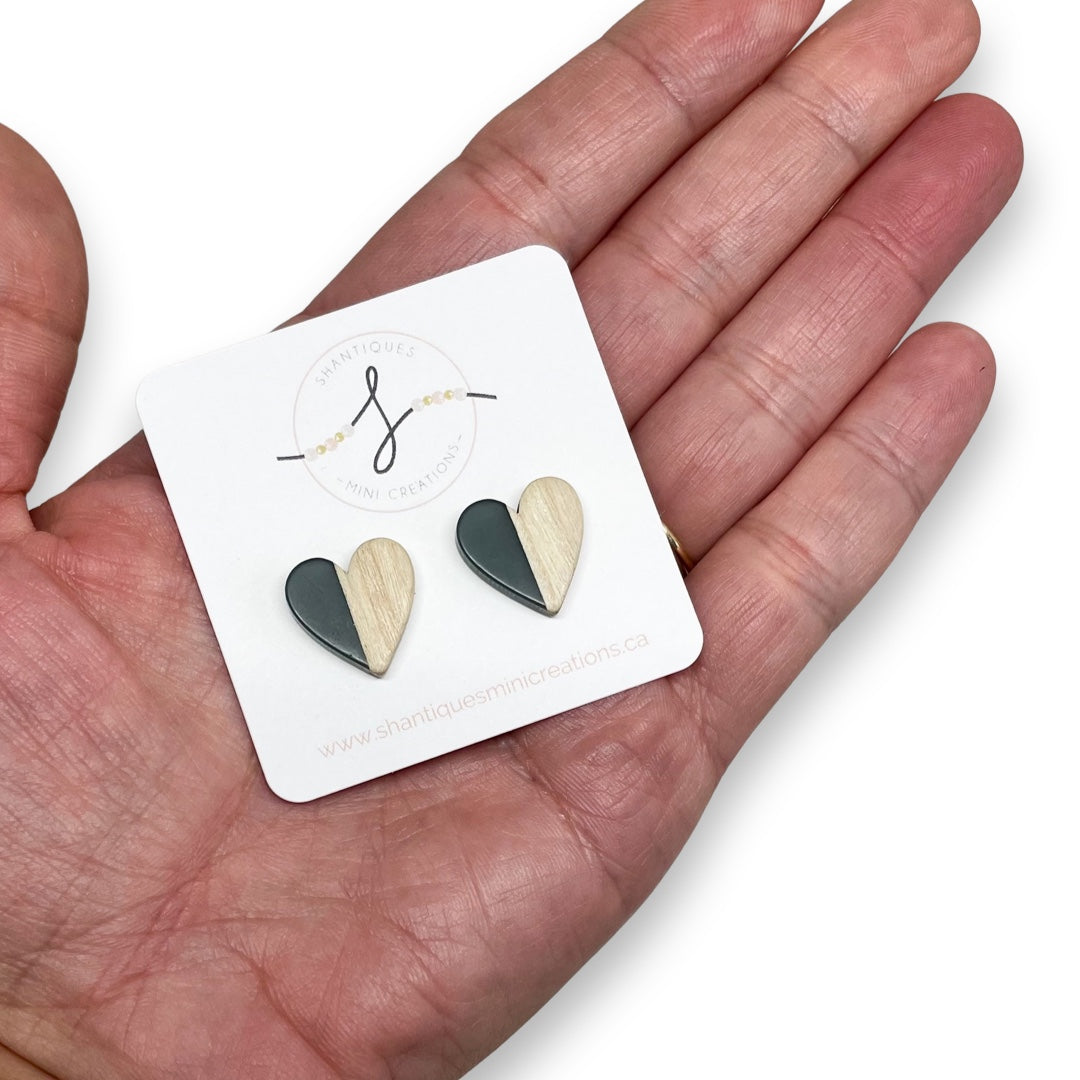 Wood Grain Hearts - Earrings