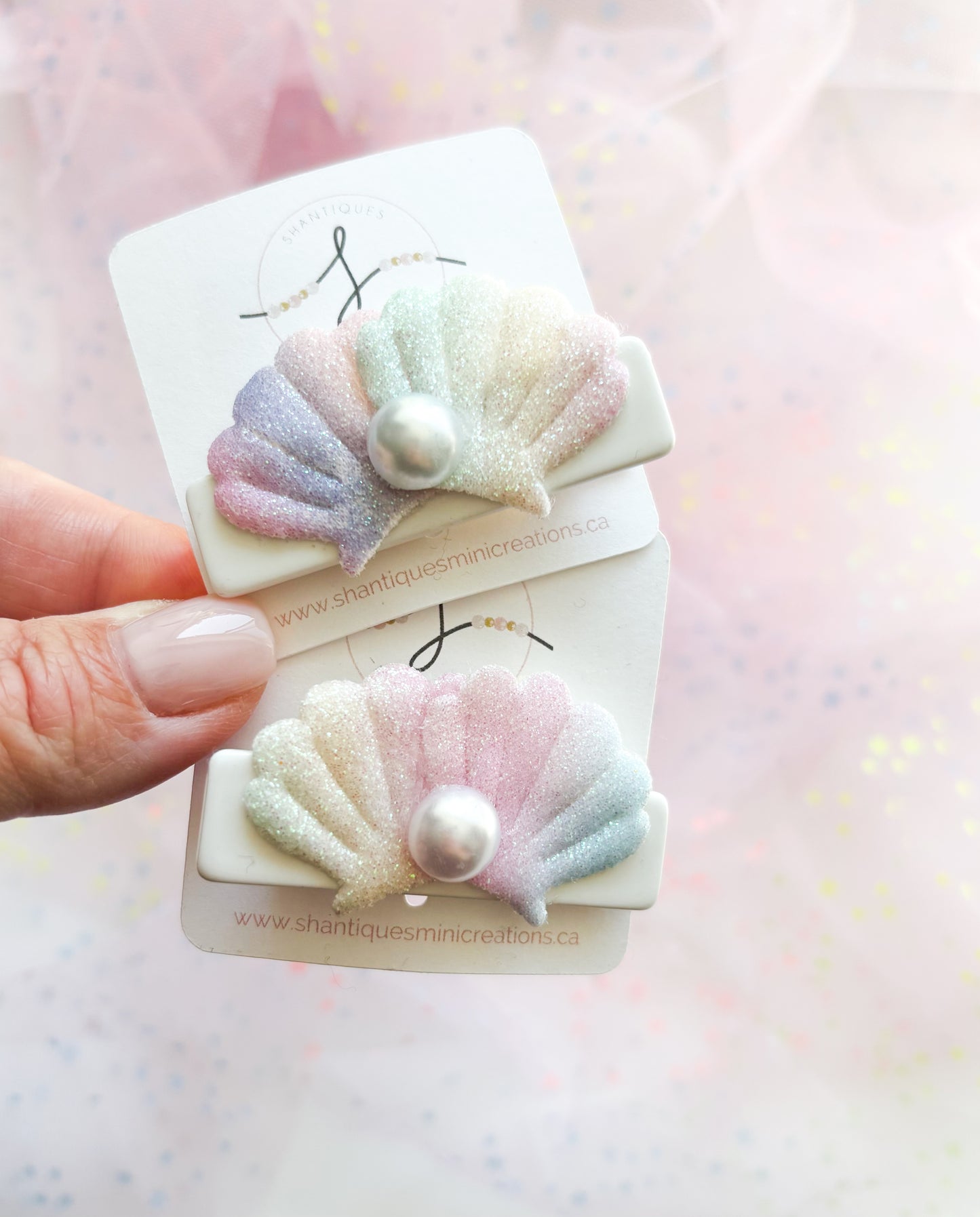 Alligator Bar Clips - Seashells with Pearl
