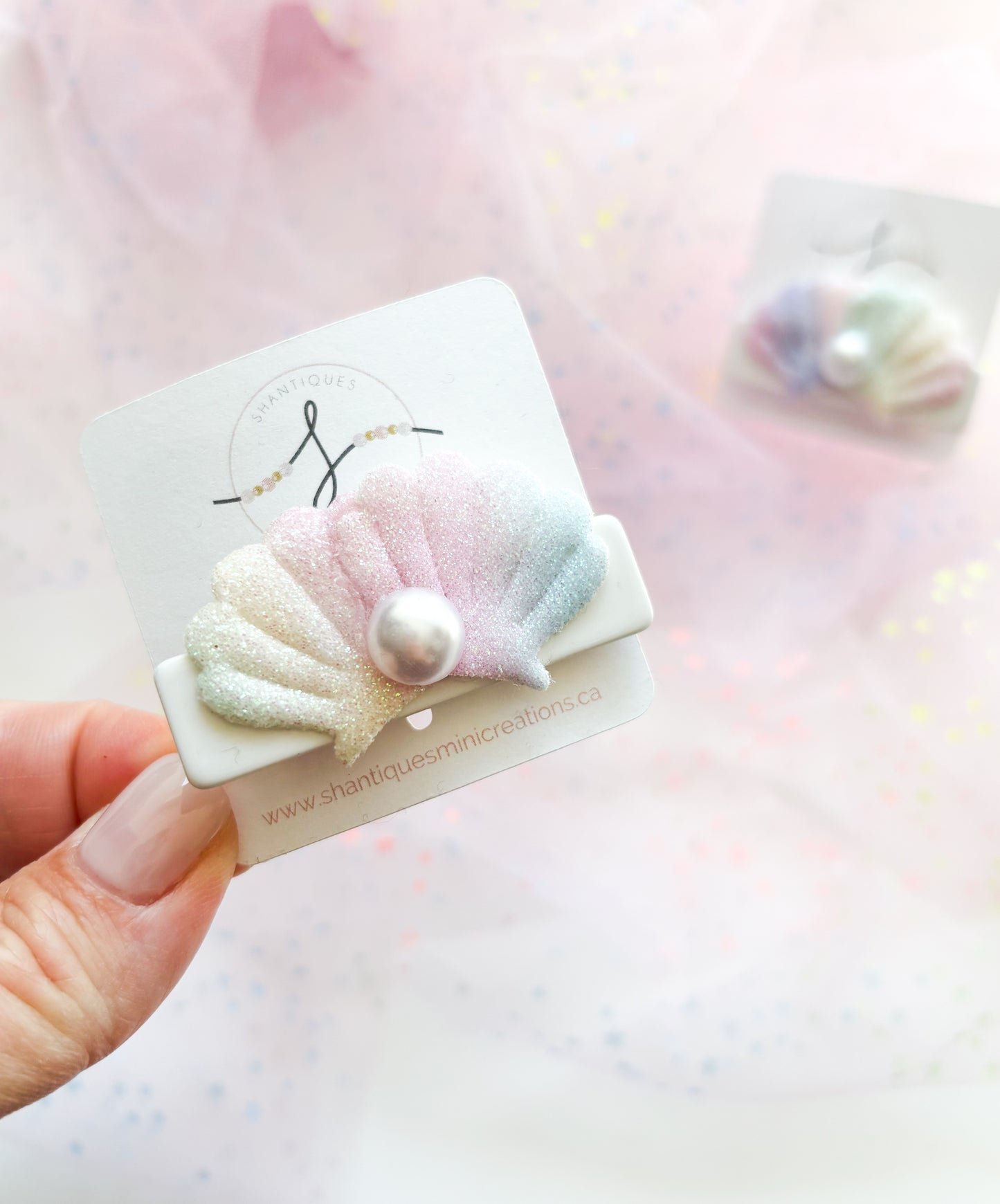 Alligator Bar Clips - Seashells with Pearl