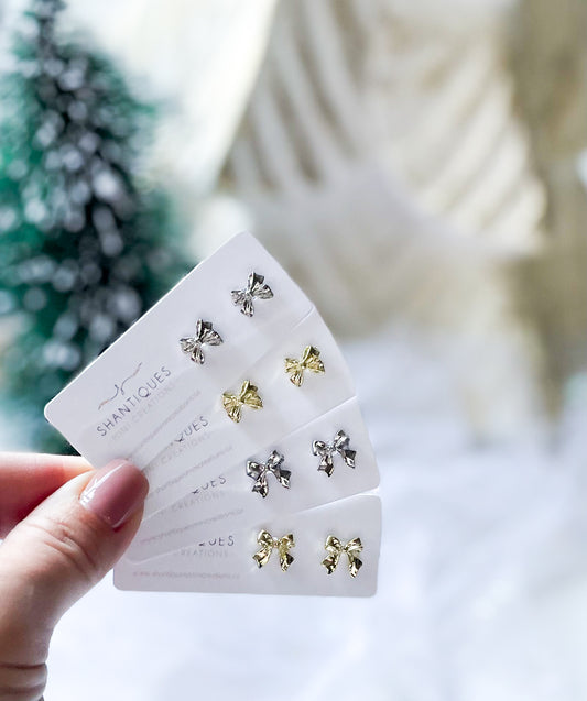 Earrings - Metallic Holiday Bows