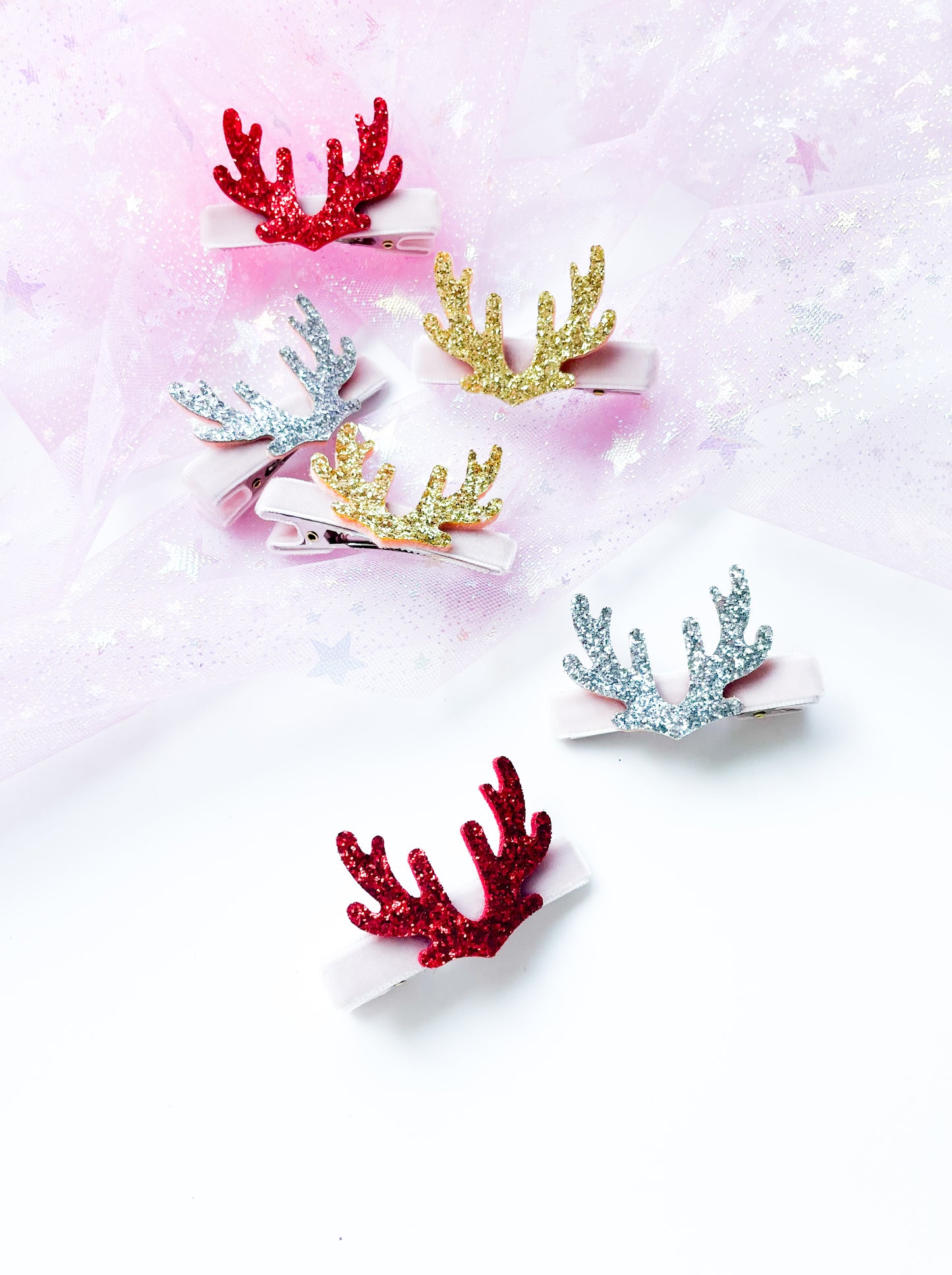 Alligator Bar Clips - Glitter Reindeer Antlers