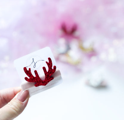 Alligator Bar Clips - Glitter Reindeer Antlers