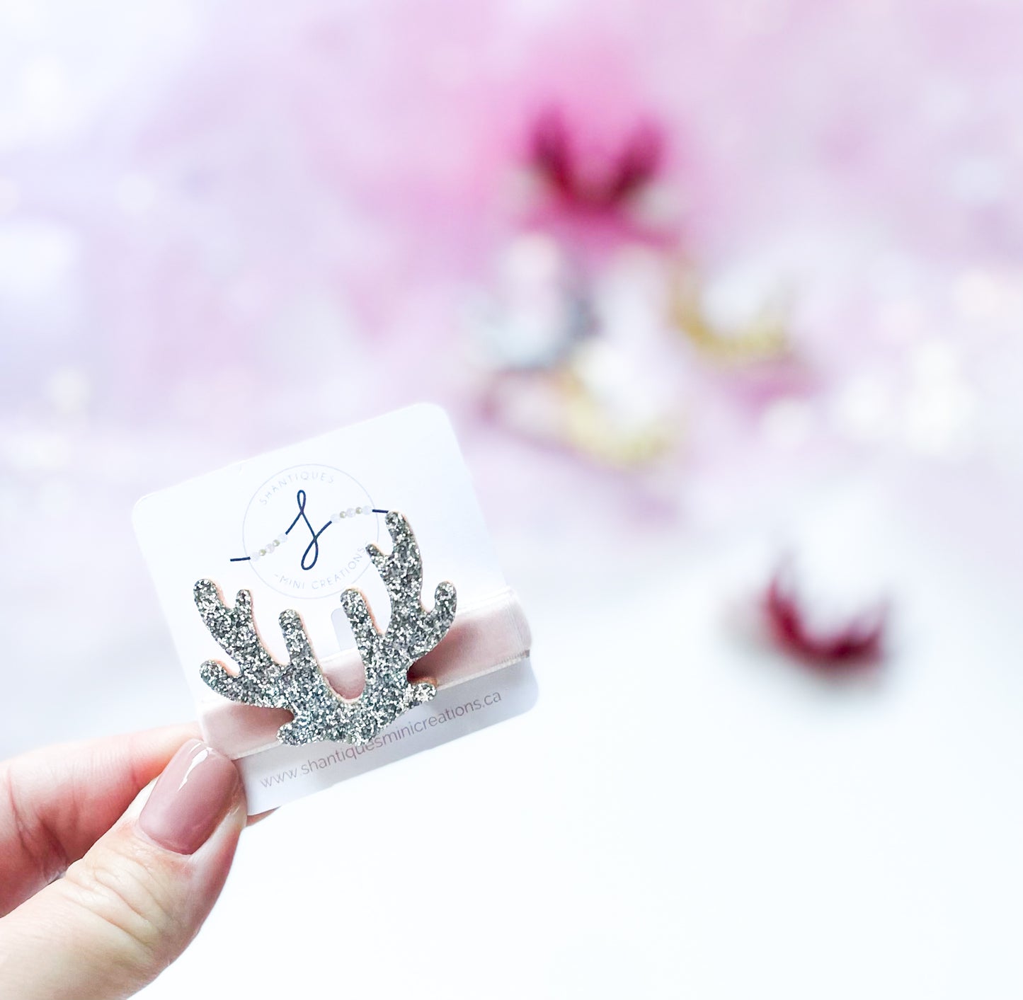 Alligator Bar Clips - Glitter Reindeer Antlers