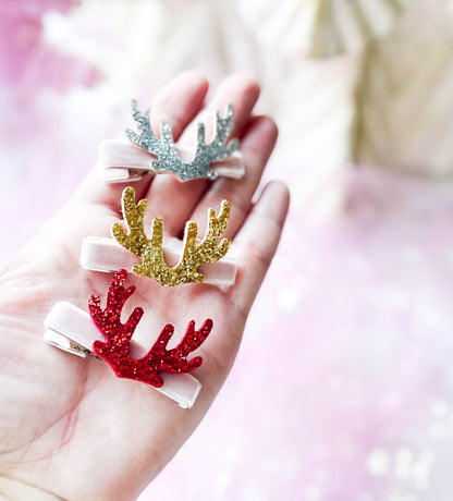 Alligator Bar Clips - Glitter Reindeer Antlers