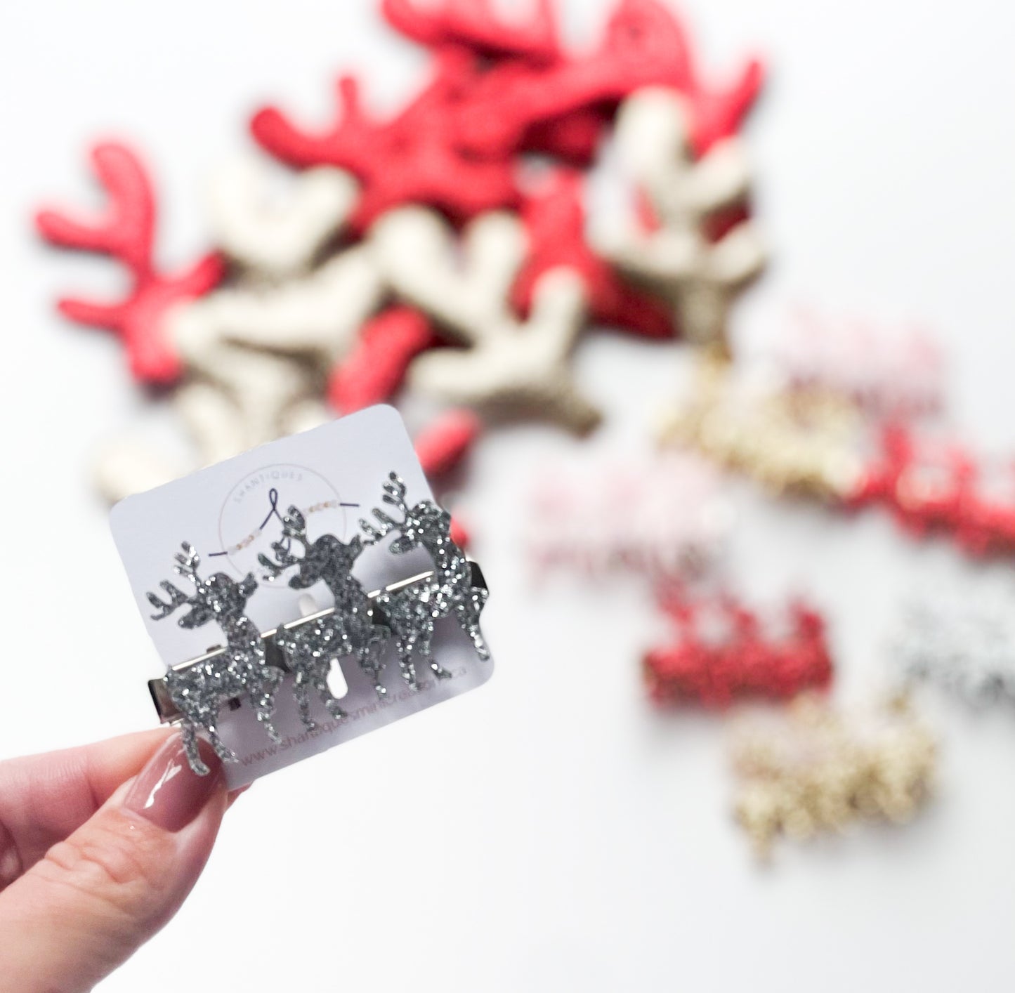 Alligator Bar Clips - Glitter Reindeers