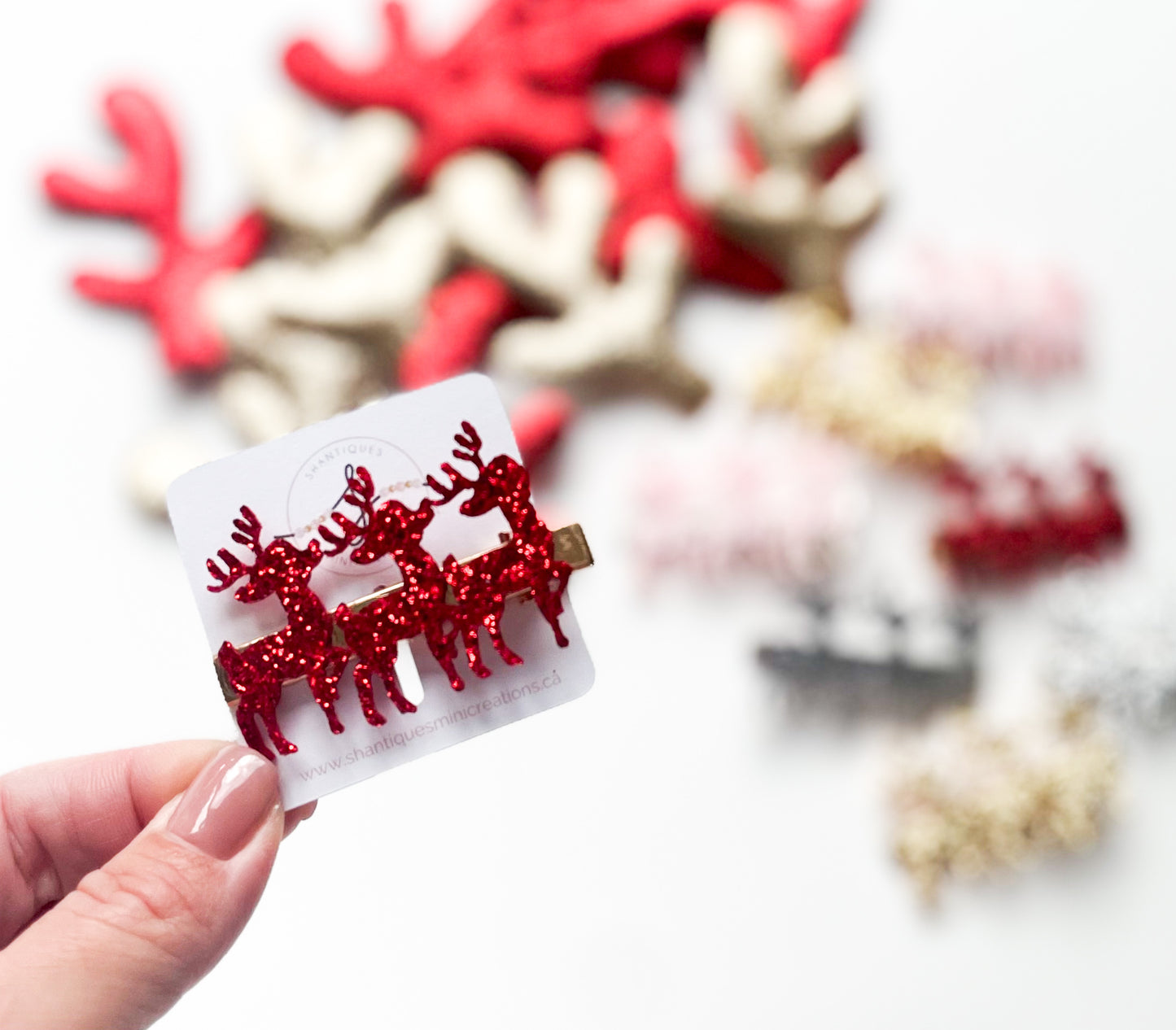 Alligator Bar Clips - Glitter Reindeers