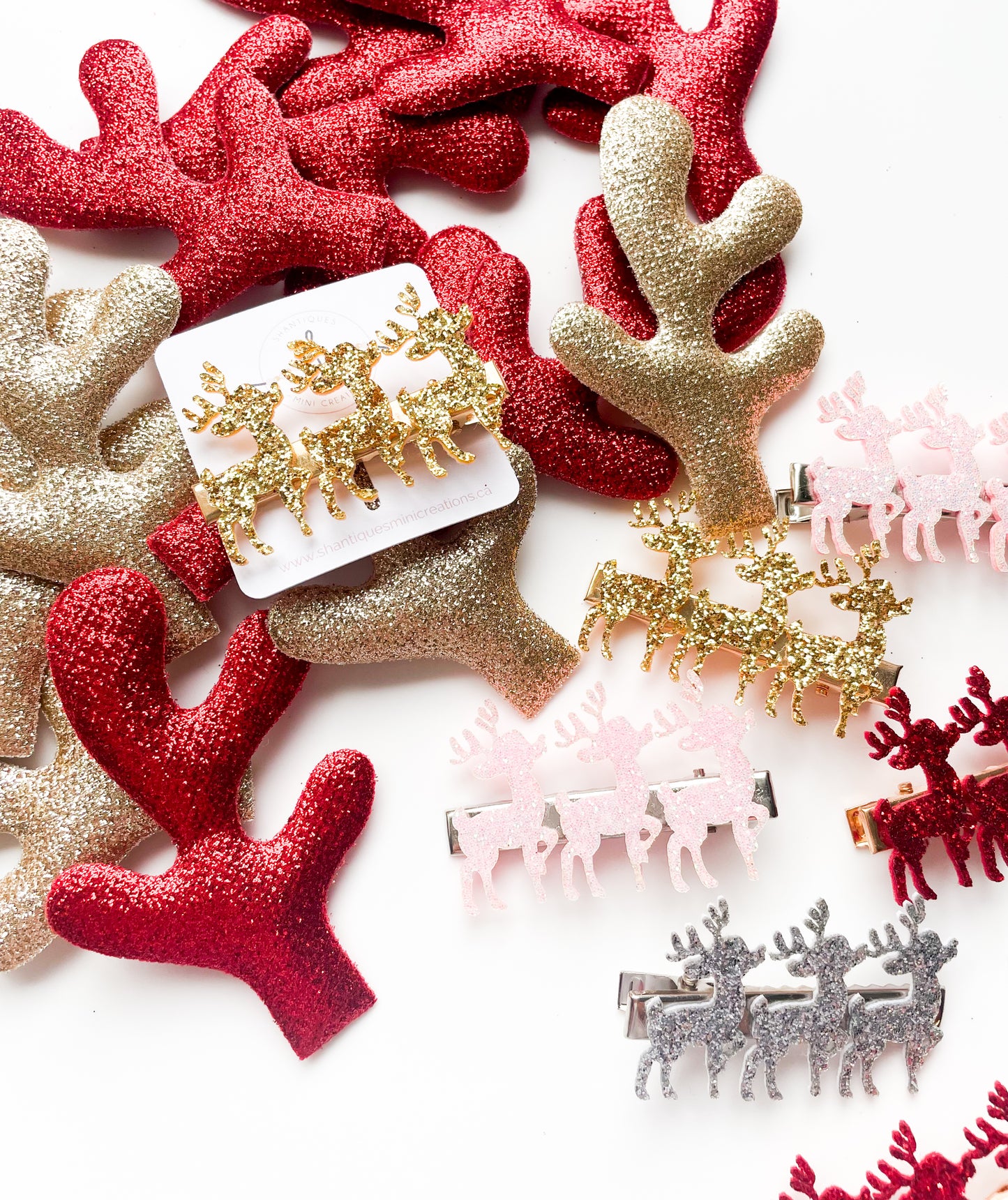 Alligator Bar Clips - Glitter Reindeers