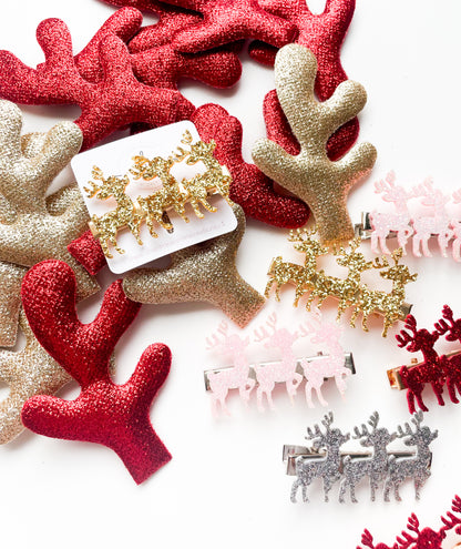 Alligator Bar Clips - Glitter Reindeers