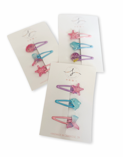 Trio Snap Clip Sets - Glittery Ocean Fun