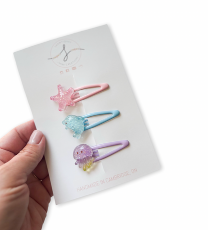 Trio Snap Clip Sets - Glittery Ocean Fun