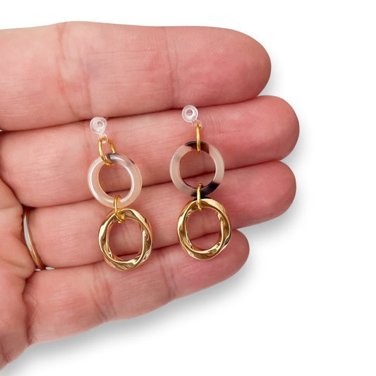 Resin Circles with 14K Gold Circles - Dangle Earrings